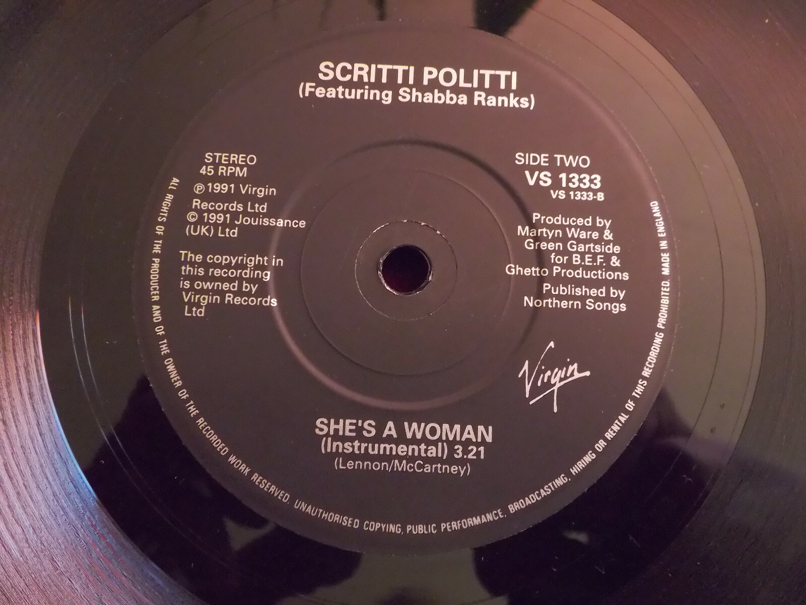 Scritti Politti – She’s a woman / She’s a woman (Instr.) | Virgin Records, VS 1333, Bild 2