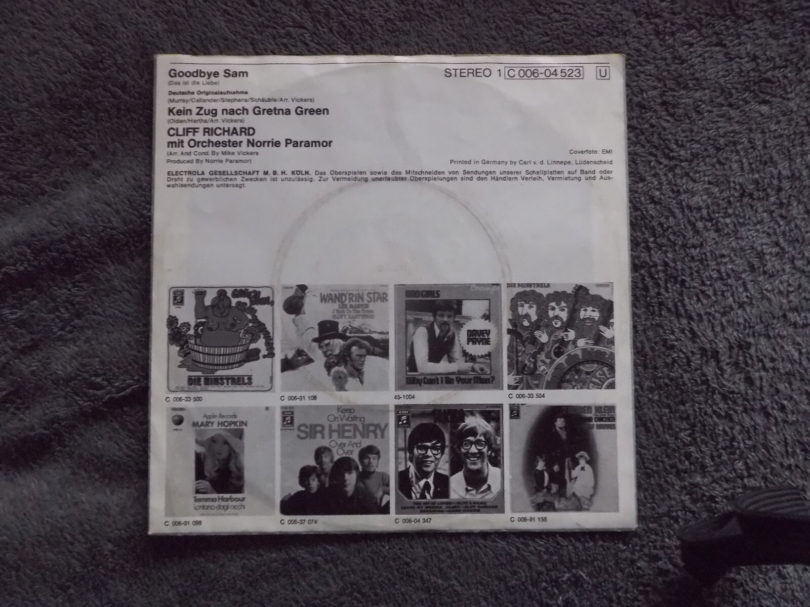 Cliff Richard – Goodbye Sam / Kein Zug nach Gretna Green (Columbia, 7-Inch-Single), Bild 2