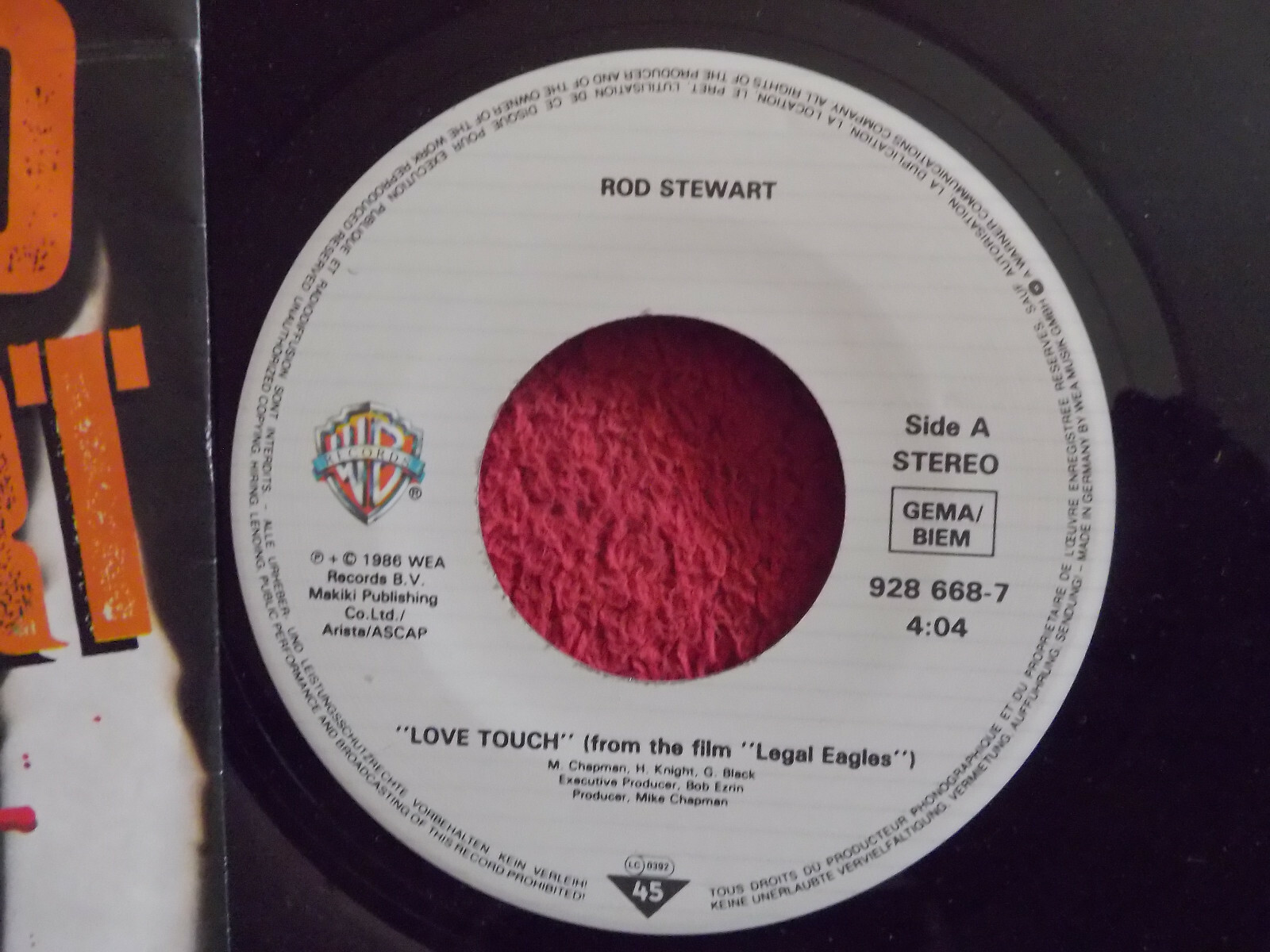 Rod Stewart – Love Touch / Heart Is on the Line | Warner Bros. 7″-Single, 1986, Bild 2
