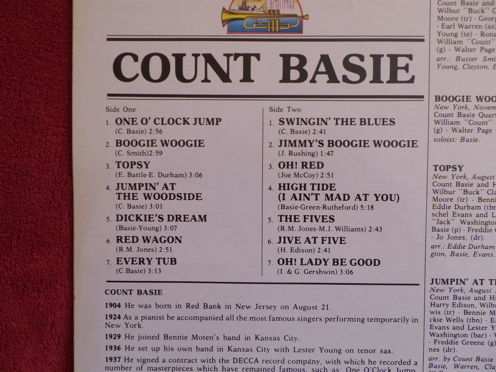 Count Basie and his Orchestra – same · LP, Giants of Jazz Records, 1984, Bild 3