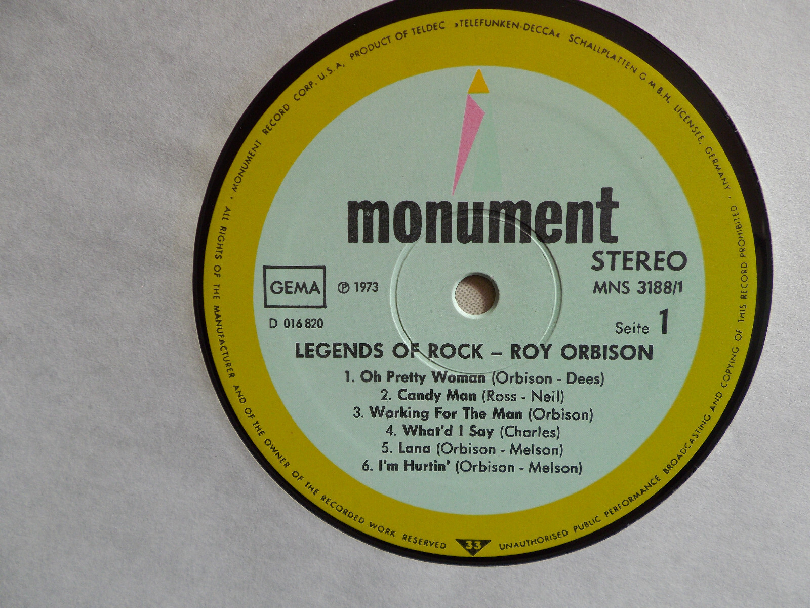 Roy Orbison – The legends of Rock (Doppel-LP, Monument / Teldec Records, 1973), Bild 2