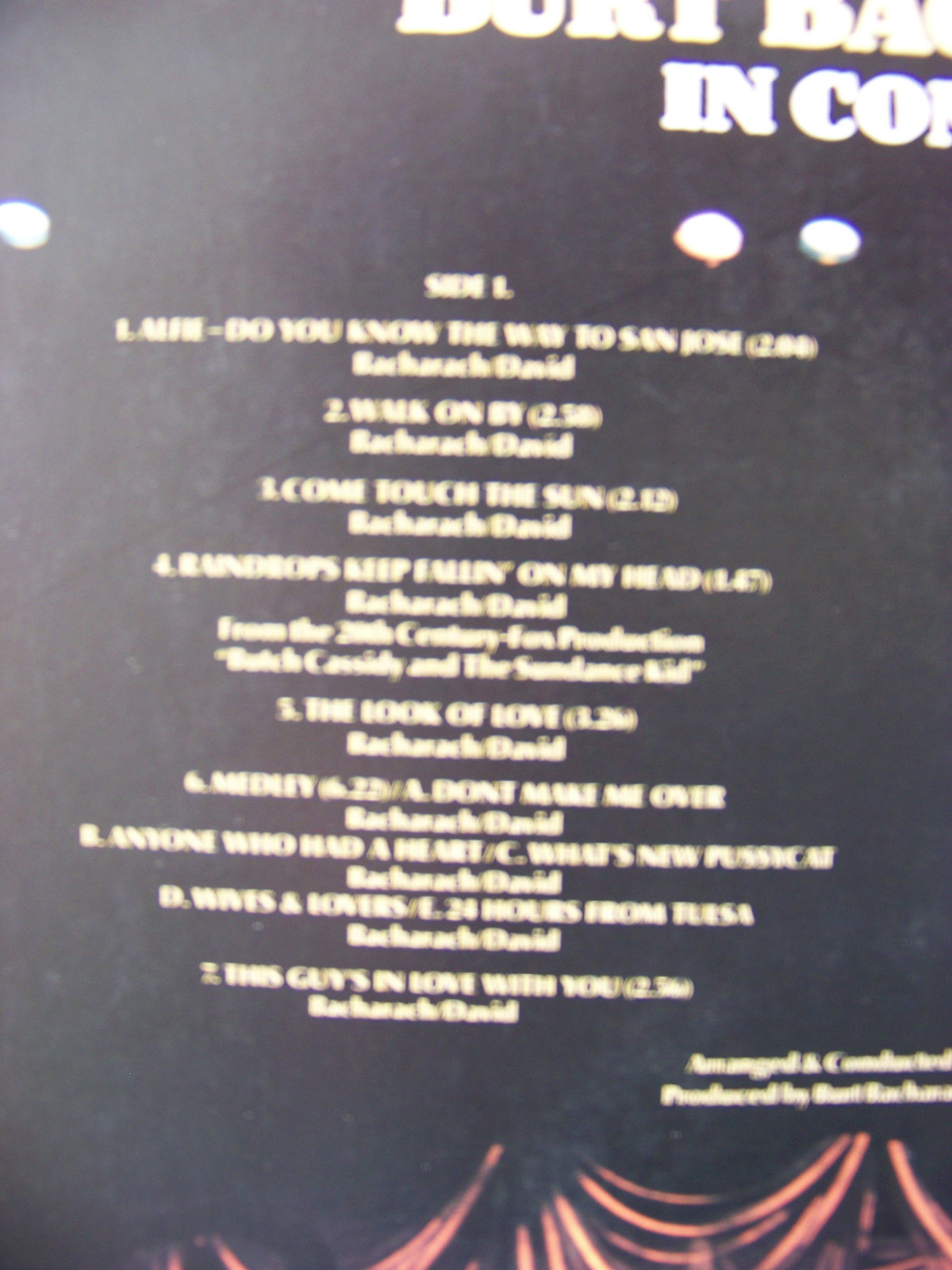 Burt Bacharach – In Concert: LP, A&M Records, 1974, Bild 2
