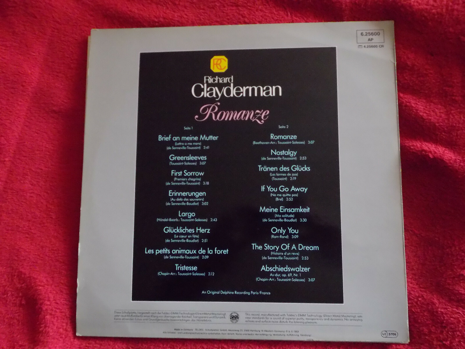 Richard Clayderman – Romanze | Teldec Records LP, Deutschland 1983, Bild 2