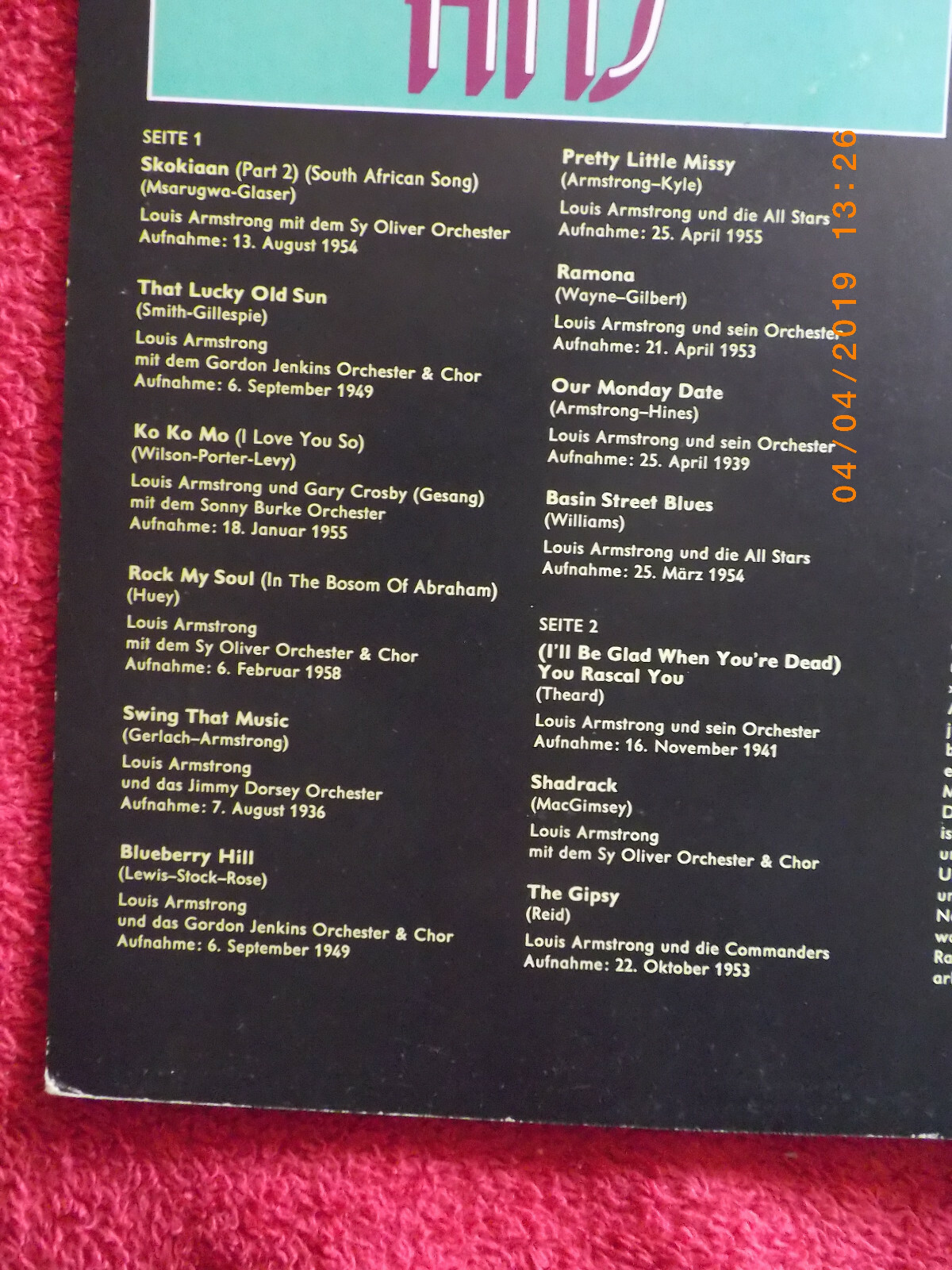 Louis Armstrong – 20 Golden Hits (LP, MCA Records, 1975), Bild 3