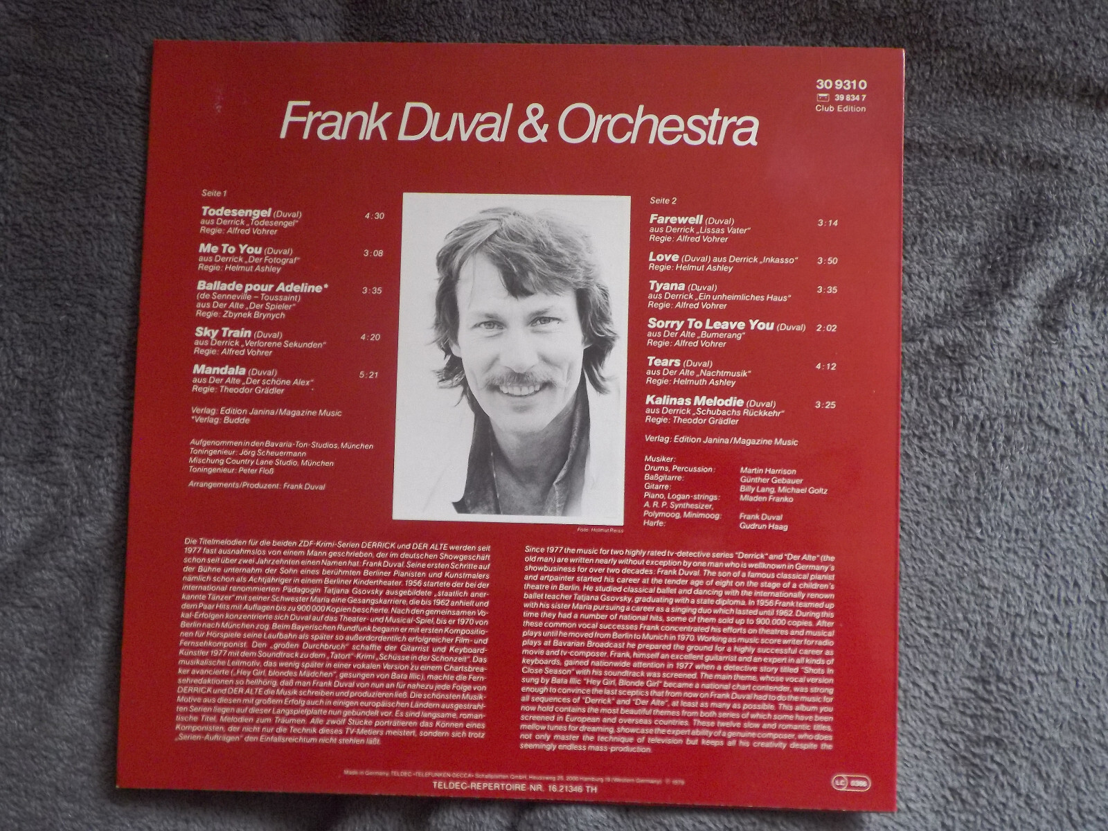 Frank Duval – Die schönsten Melodien aus Derrick & Der Alte | TELDEC LP, Bild 2