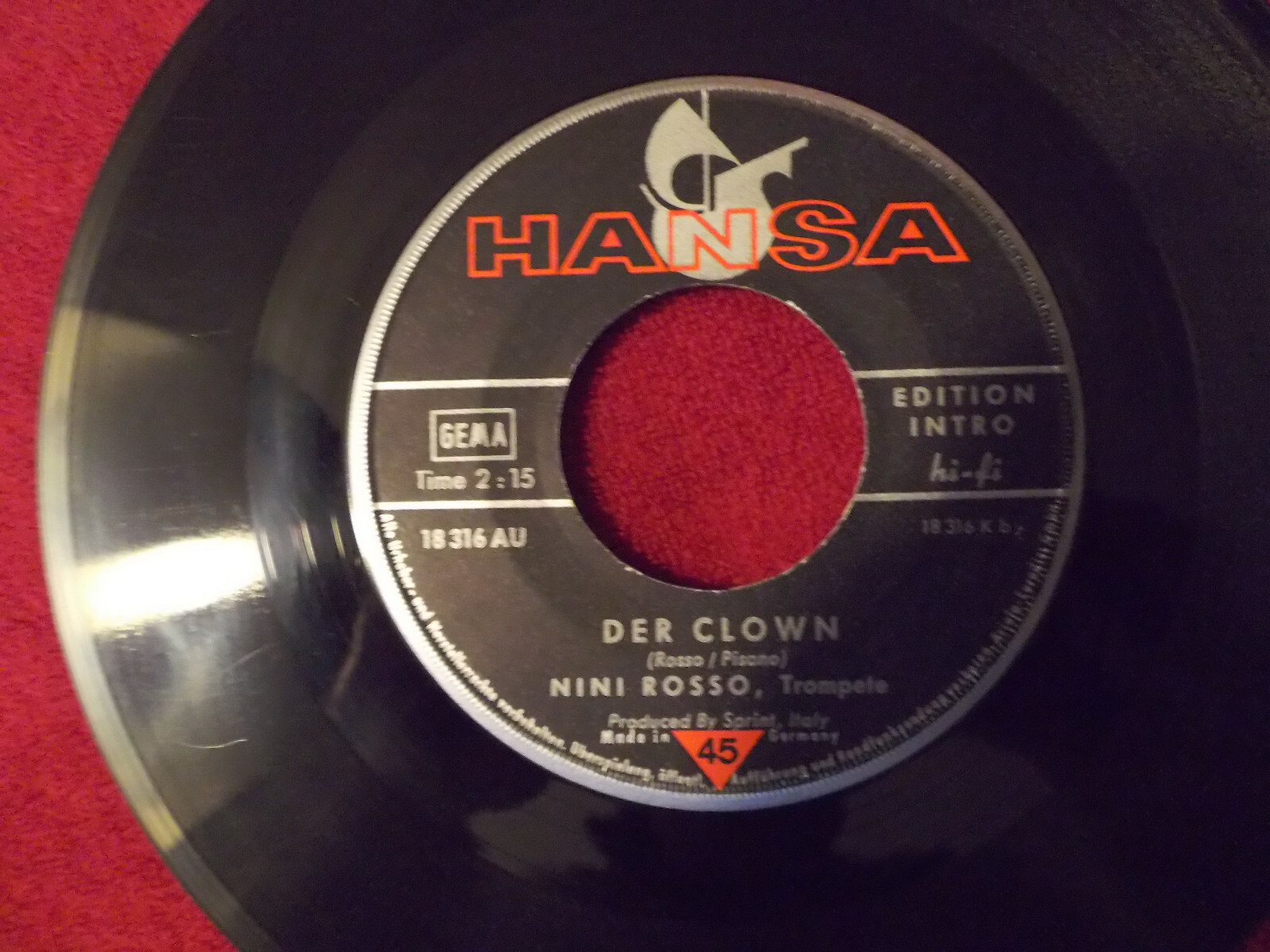Nini Rosso – Il silenzio (Abschiedsmelodie) / Der Clown · Hansa Records · 45 U/min, Bild 2