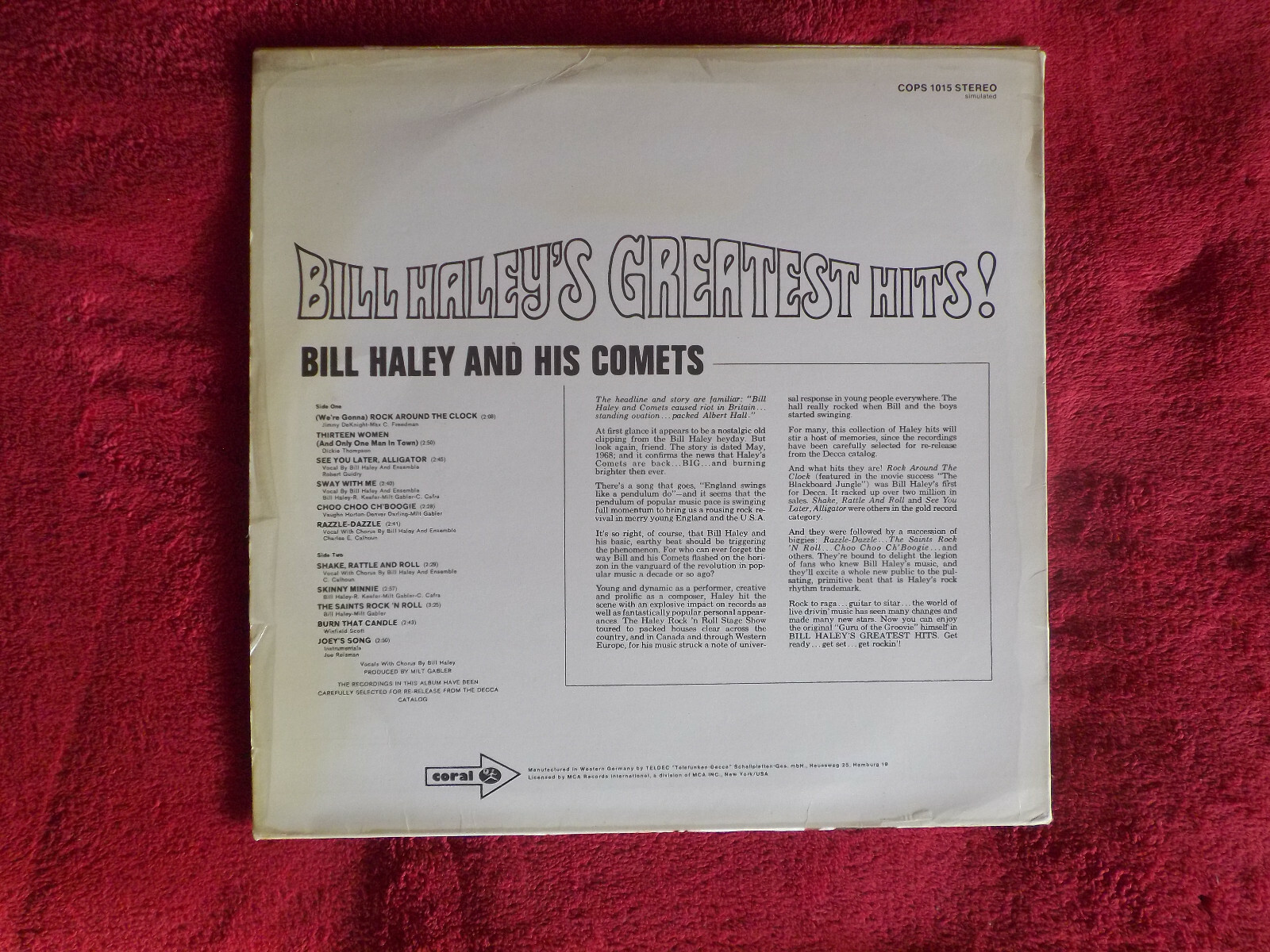 Bill Haley and His Comets – Greatest Hits! | Coral LP, COPS 1015 (1969), Bild 3