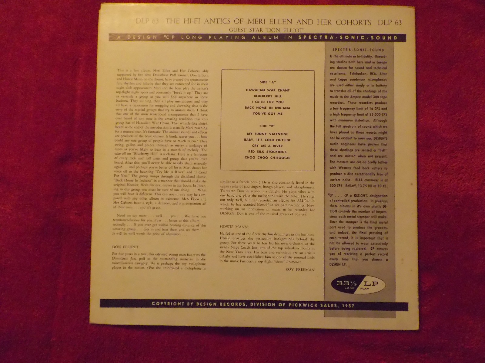 Meri Ellen and her Cohorts – Hi-Fi antics (LP, Design Records, USA, 1957), Bild 2