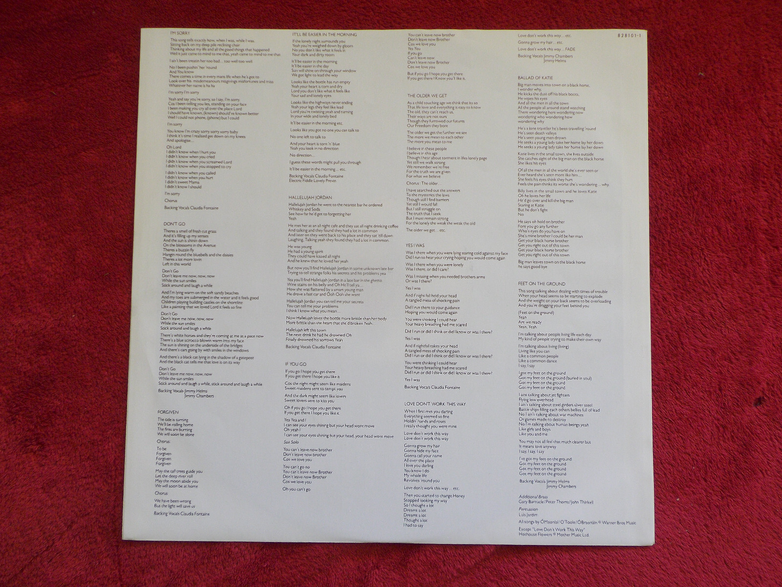 Hothouse Flowers – People (LP, London Records, 1988), Bild 2
