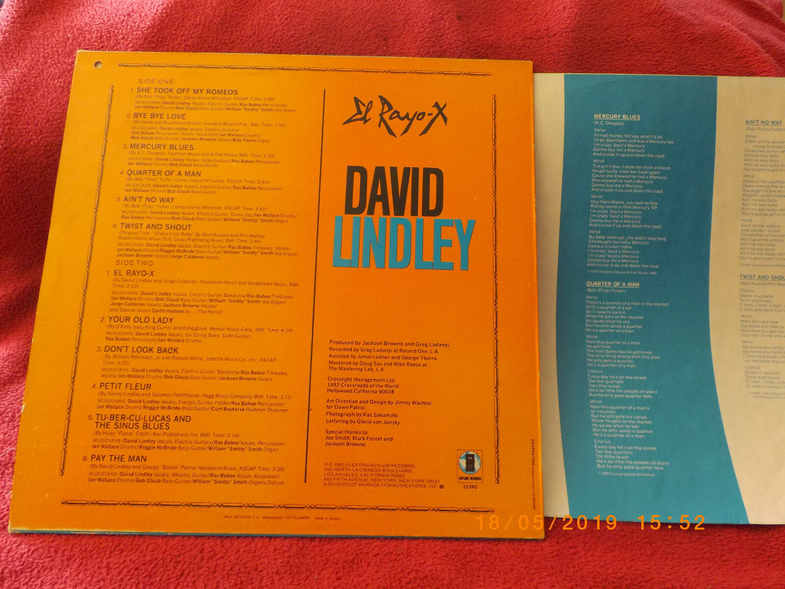 David Lindley – El Rayo-X | Greece LP, Asylum Records 52283 (1982), Bild 2