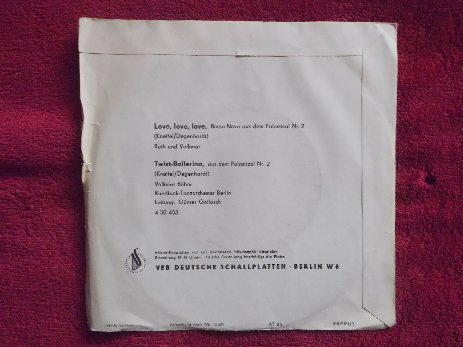 Ruth und Volkmar – Love, love, love / Twist-Ballerina, Amiga 4 50 453, DDR 1964, Bild 2