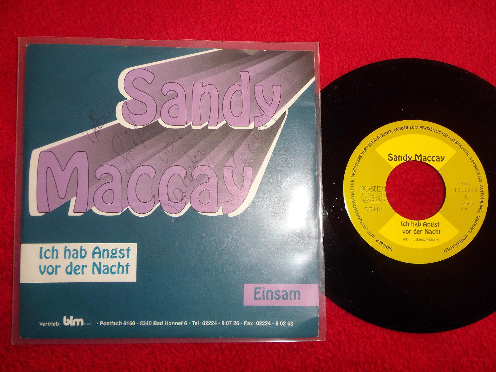 Sandy Maccay – Ich hab Angst vor der Nacht / Einsam (7″-Single, Poseidon Records 12.1248, 1974)