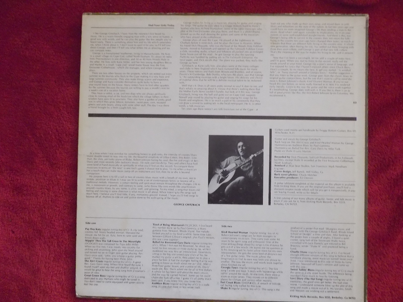 George Gritzbach – Had your gritz today (LP, Kicking Mule Records, USA, 1976), Bild 2