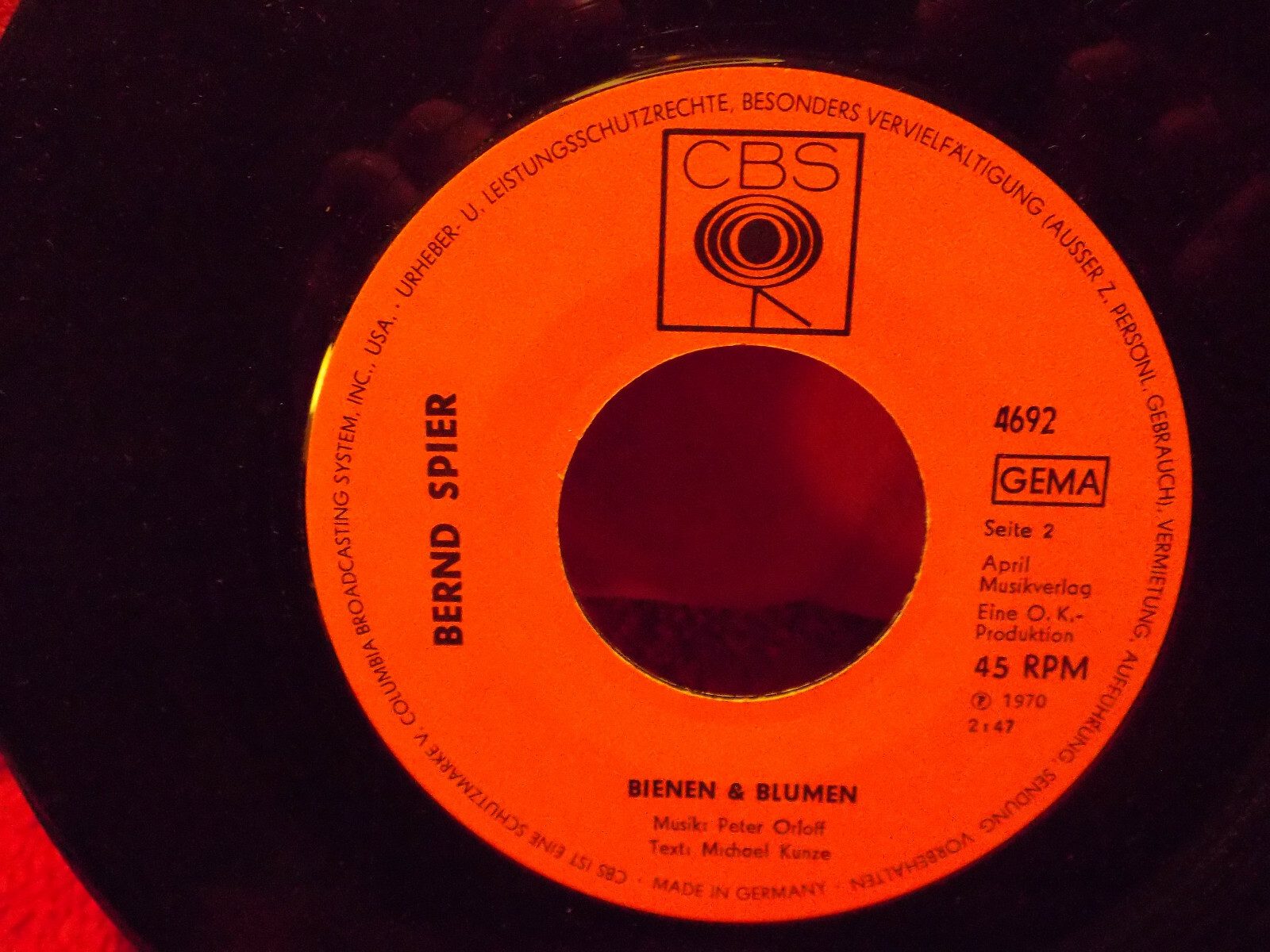 Bernd Spier – Skoobidoo / Bienen und Blumen (CBS Records 4692), Single, Bild 2