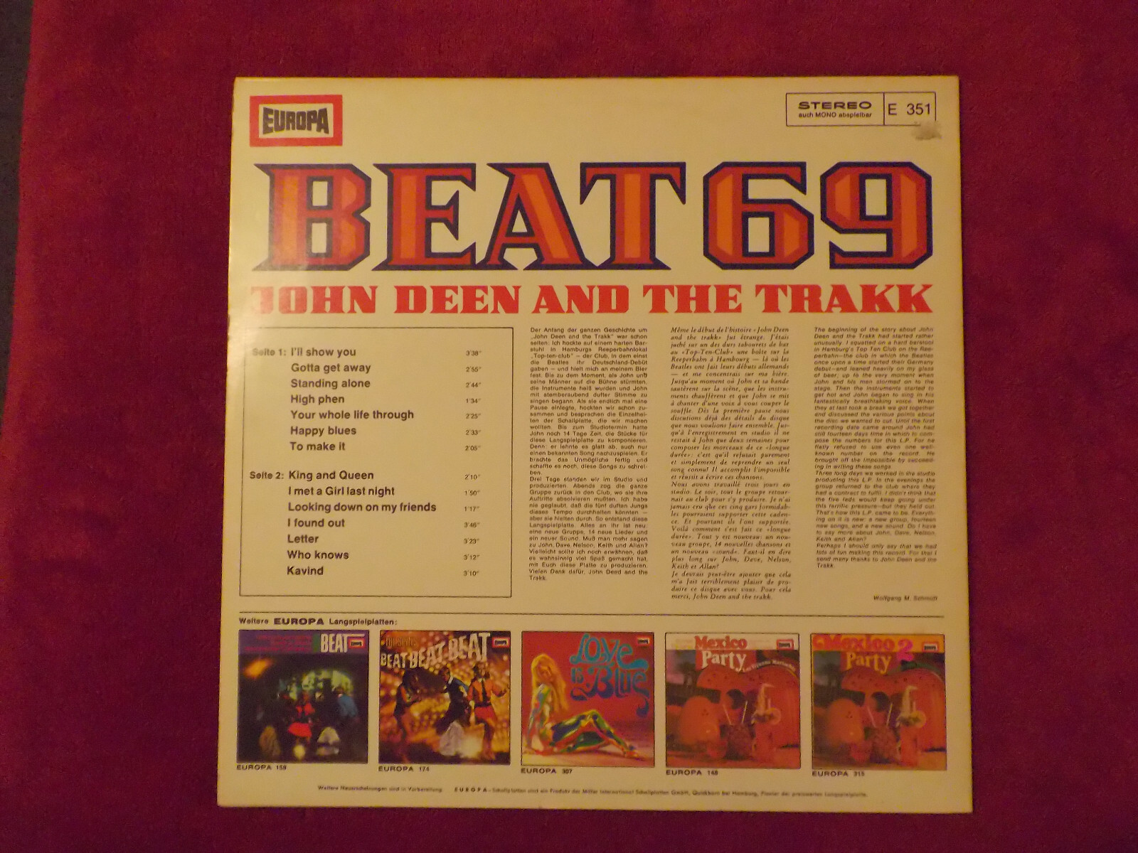 John Deen and the Trakk – Beat 69 (Europa Records, E 351), Bild 2