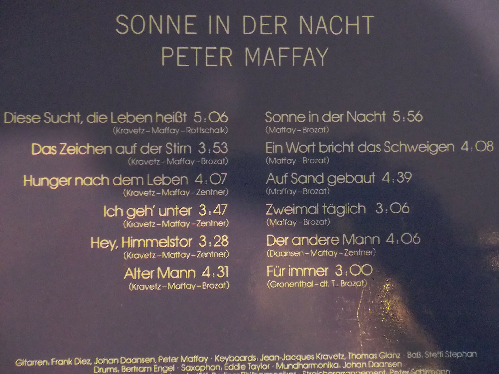 Peter Maffay – Sonne in der Nacht (LP, Teldec Records, 1985), Bild 3