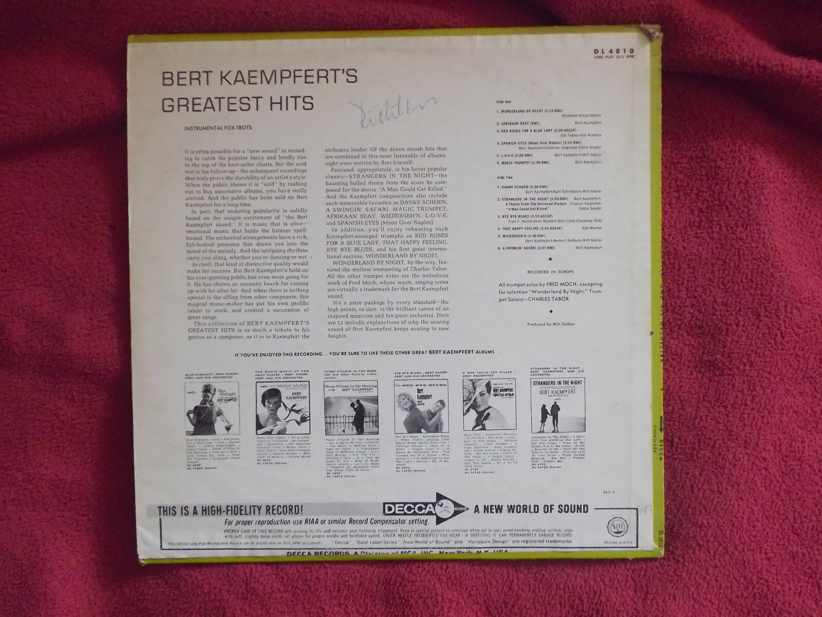 Bert Kaempfert and his Orchestra – Bert Kaempfert´s greatest Hits (US Decca LP), Bild 2