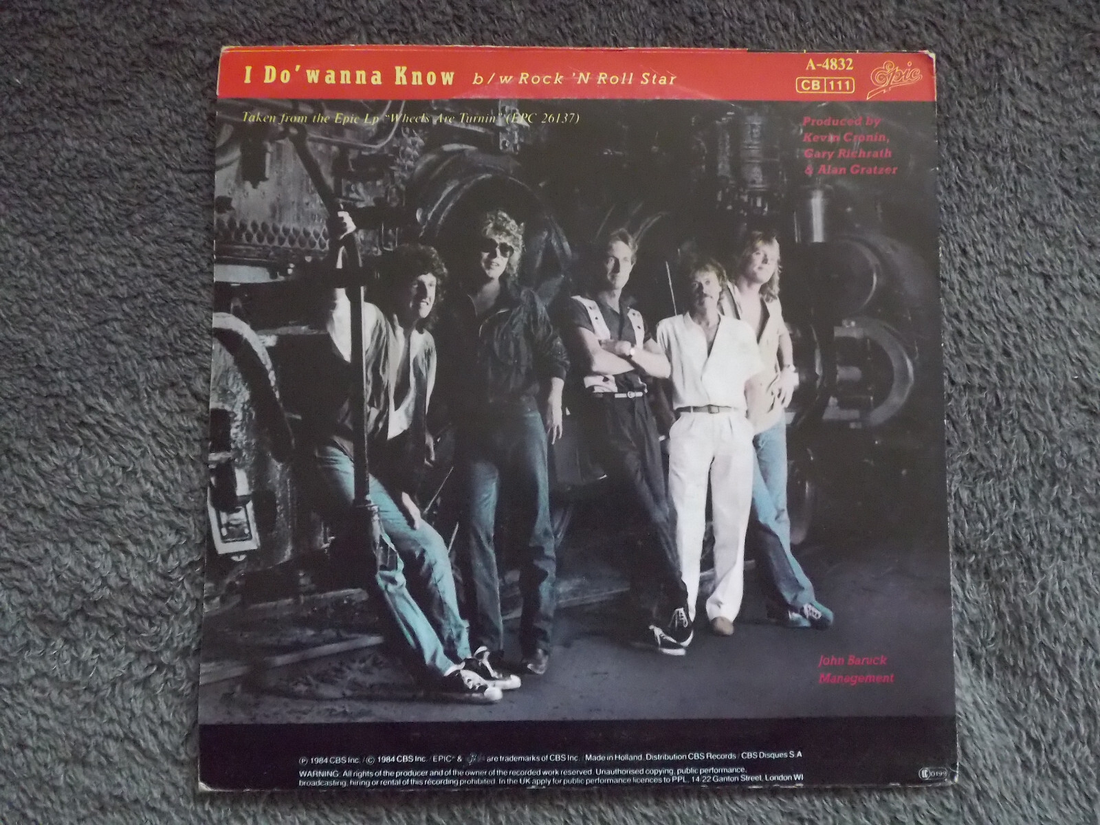 REO Speedwagon – I do´ wanna know / Rock´n´Roll Star – Epic Records A-1832, Niederlande, 1984, Bild 2