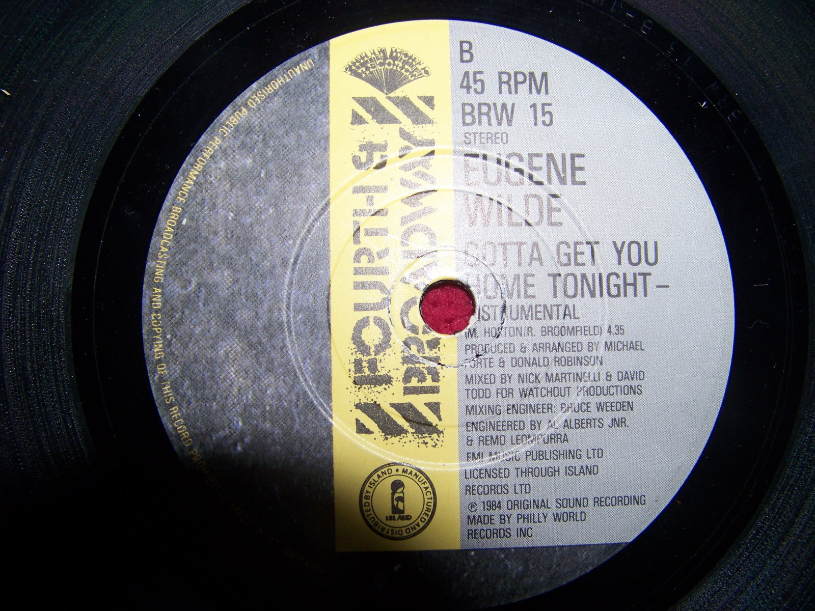 Eugene Wilde – Gotta Get You Home Tonight / Instrumentalversion (7″-Single, 1984), Bild 2