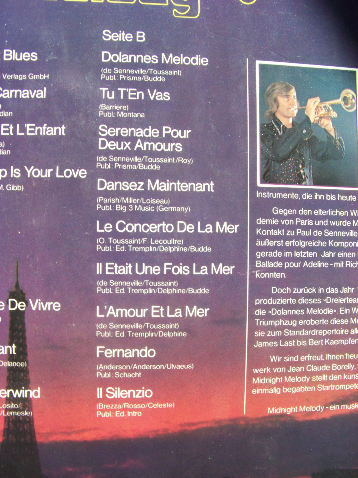 Jean-Claude Borelly – Midnight Melody (LP, K-tel Records, TG 1231), Bild 4