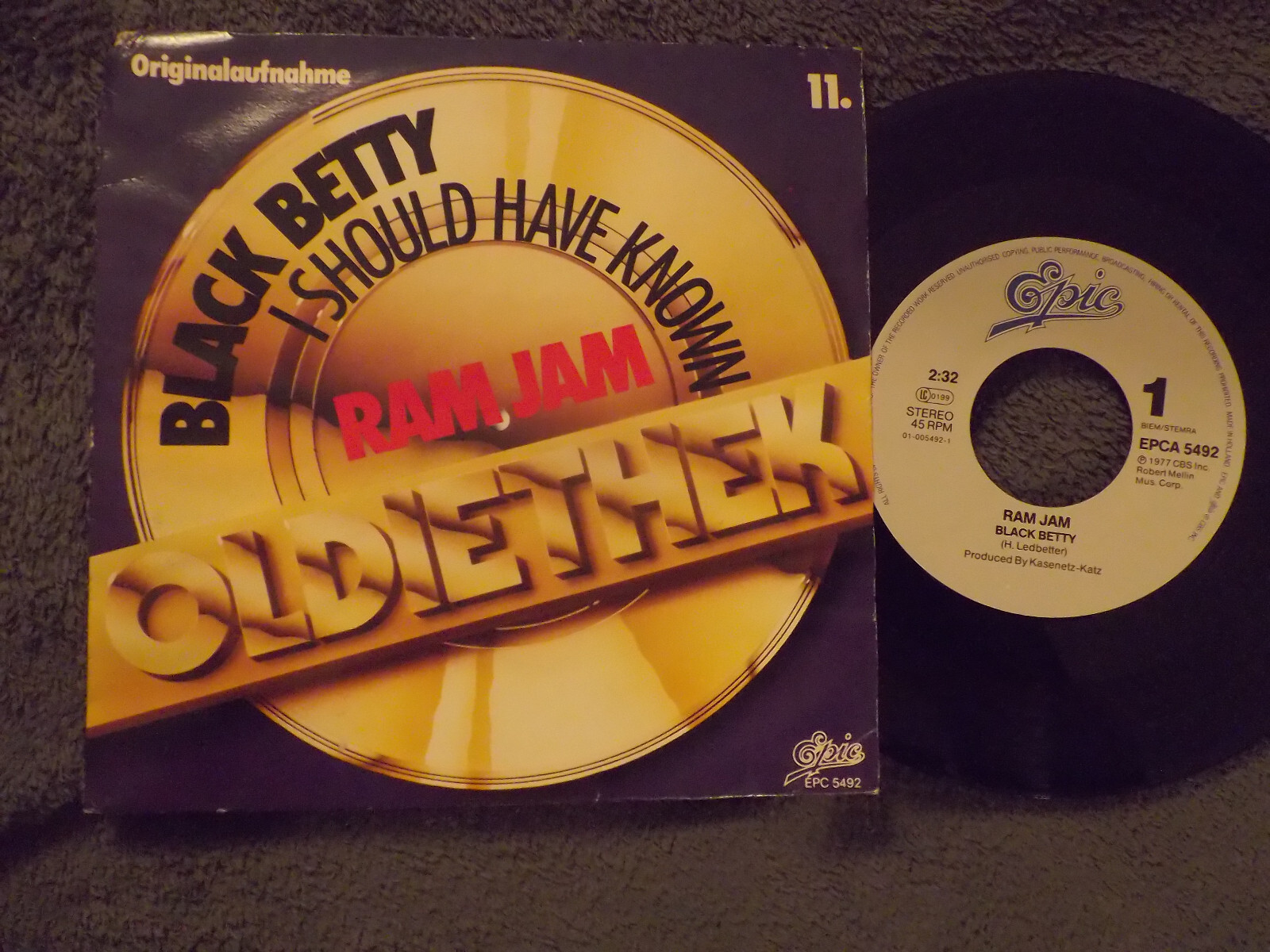 Ram Jam – Black Betty / I Should Have Known · Epic Records · EPCA 5492 (Niederlande, 1981)