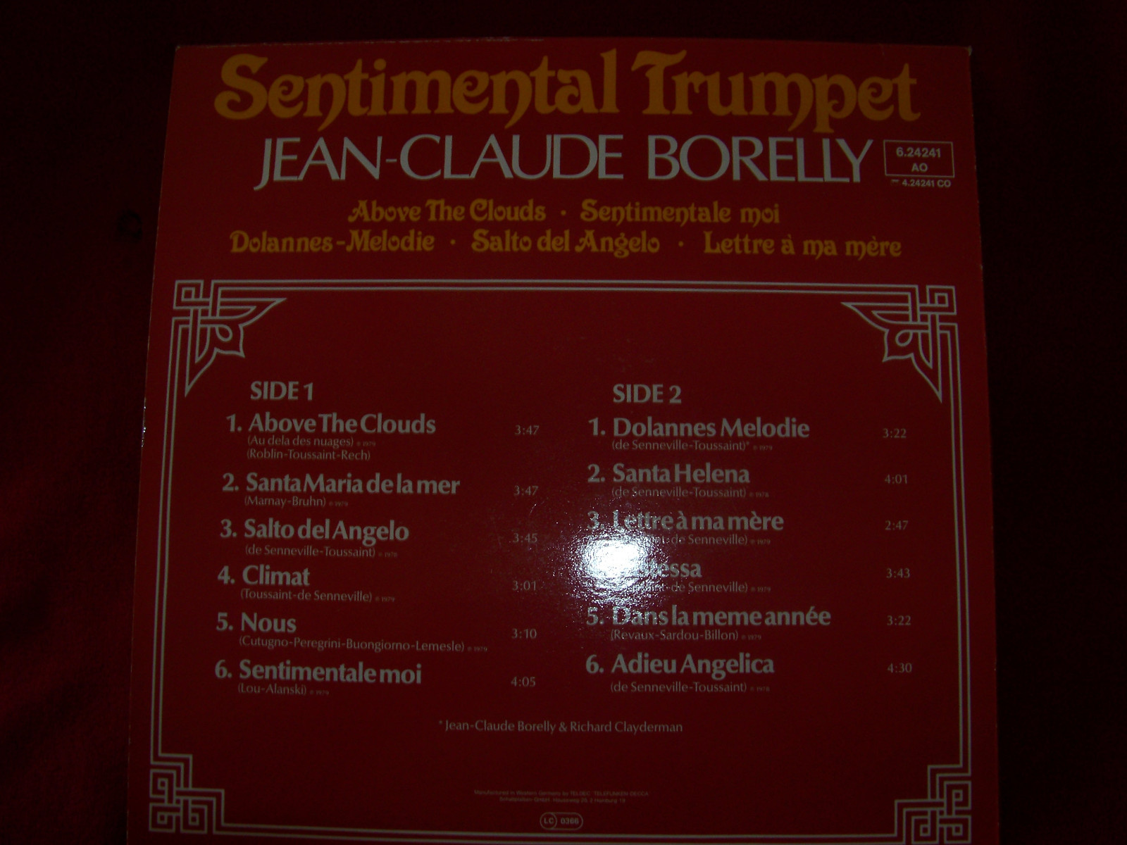 Jean - Claude Borelly – Sentimental trumpet | Telefunken LP, 1980, Bild 2