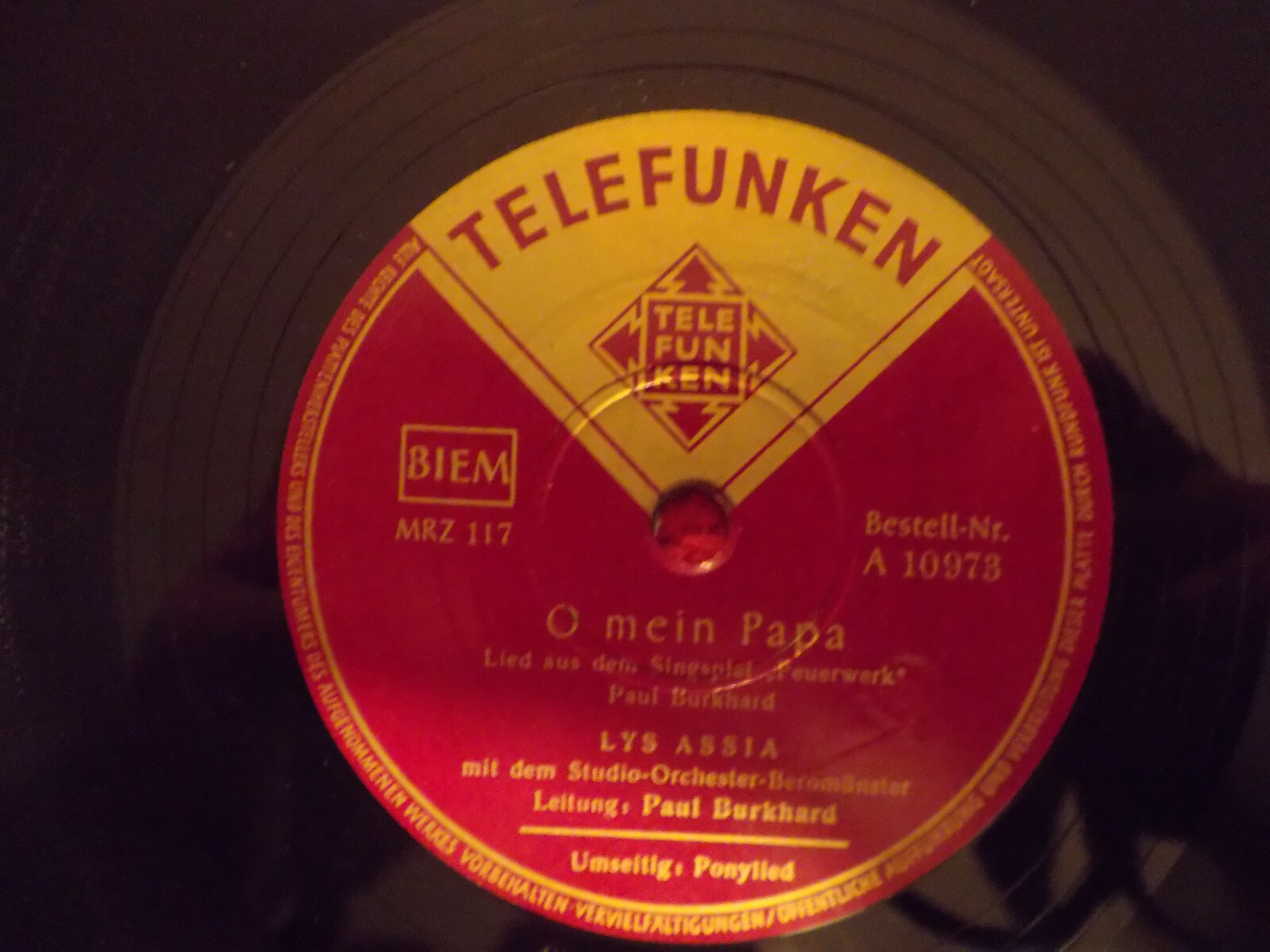 Lys Assia – Ponylied / O mein Papa (Schellackplatte, Telefunken), Bild 2