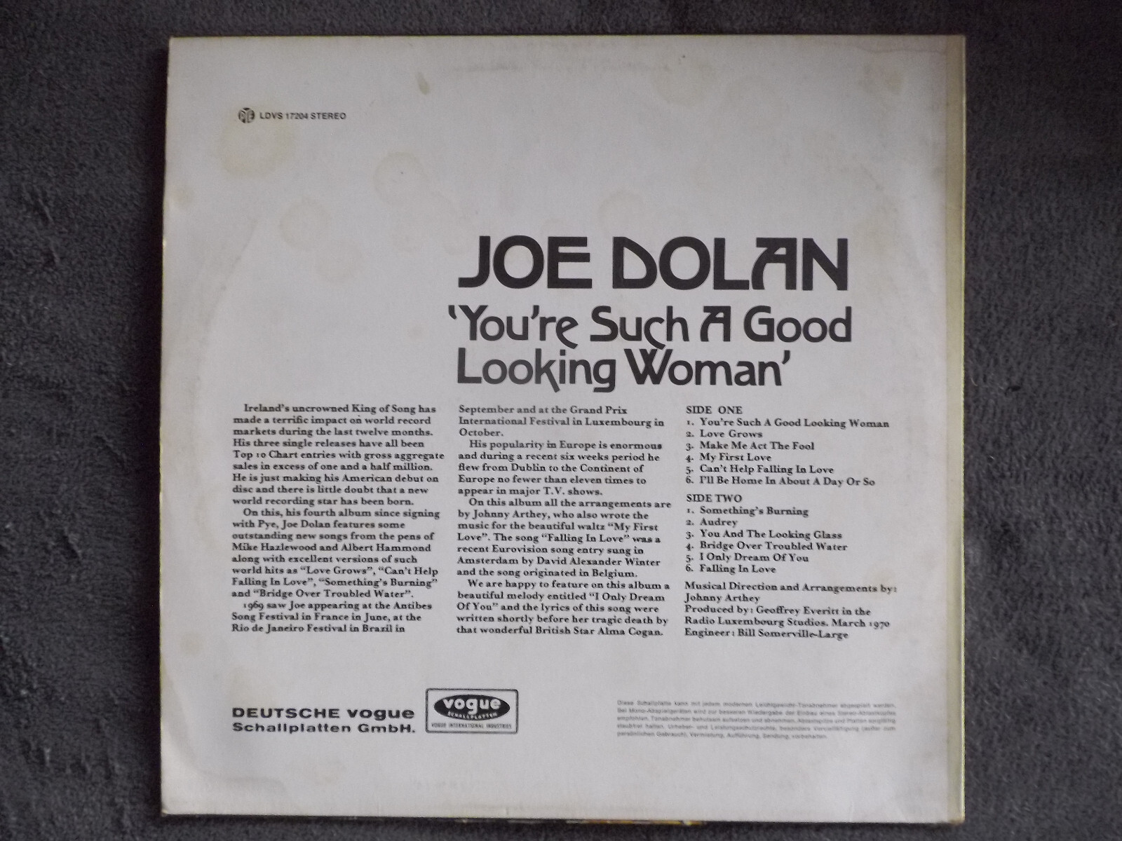Joe Dolan – You´re such a good looking woman (LP, 1970, Vogue Records), Bild 2