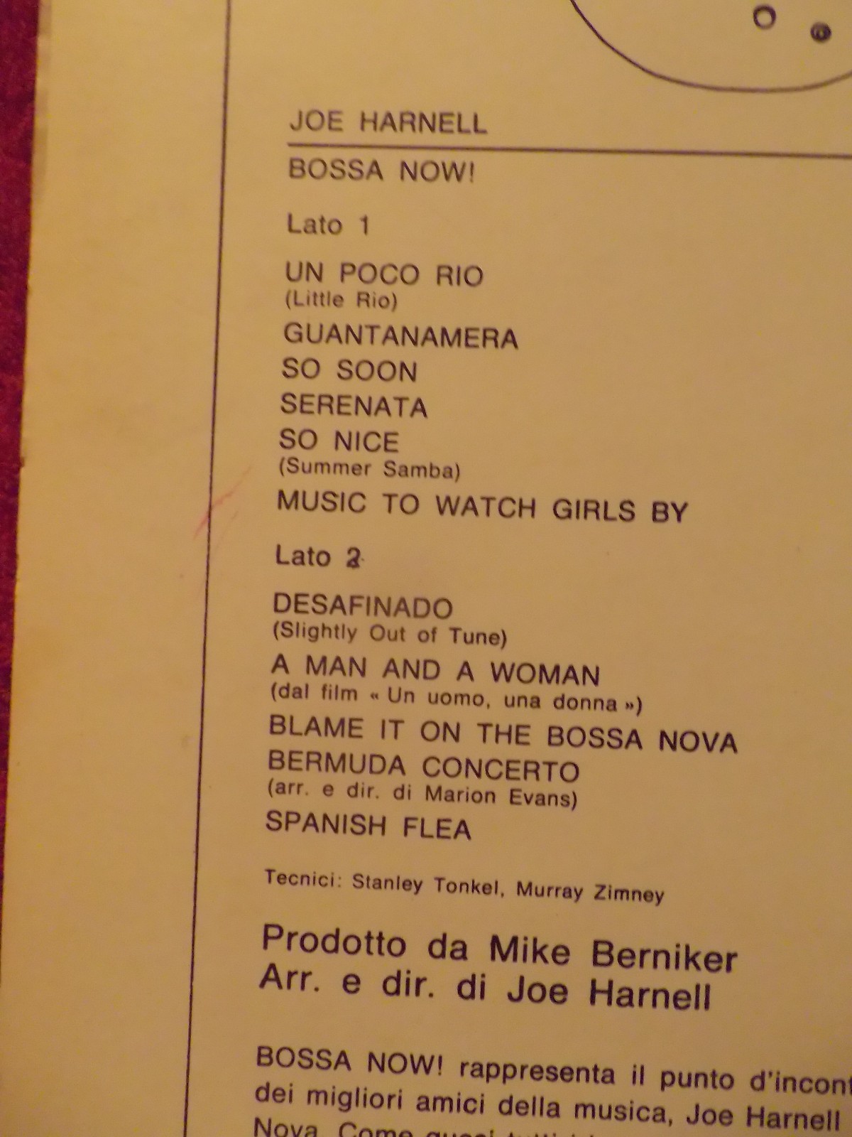 Joe Harnell – Bossa now ! (LP, CBS Records, 63150, 1968), Bild 3