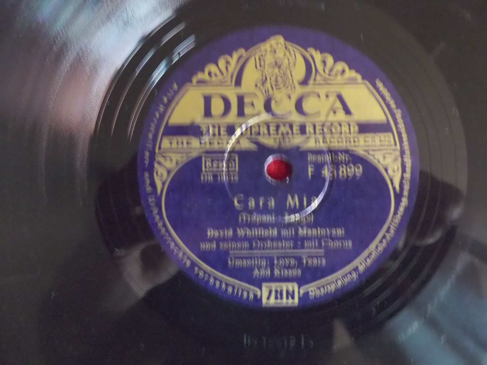 David Whitfield mit Mantovani – Cara mia / Love, tears and kisses (Decca Records, F 43 899)