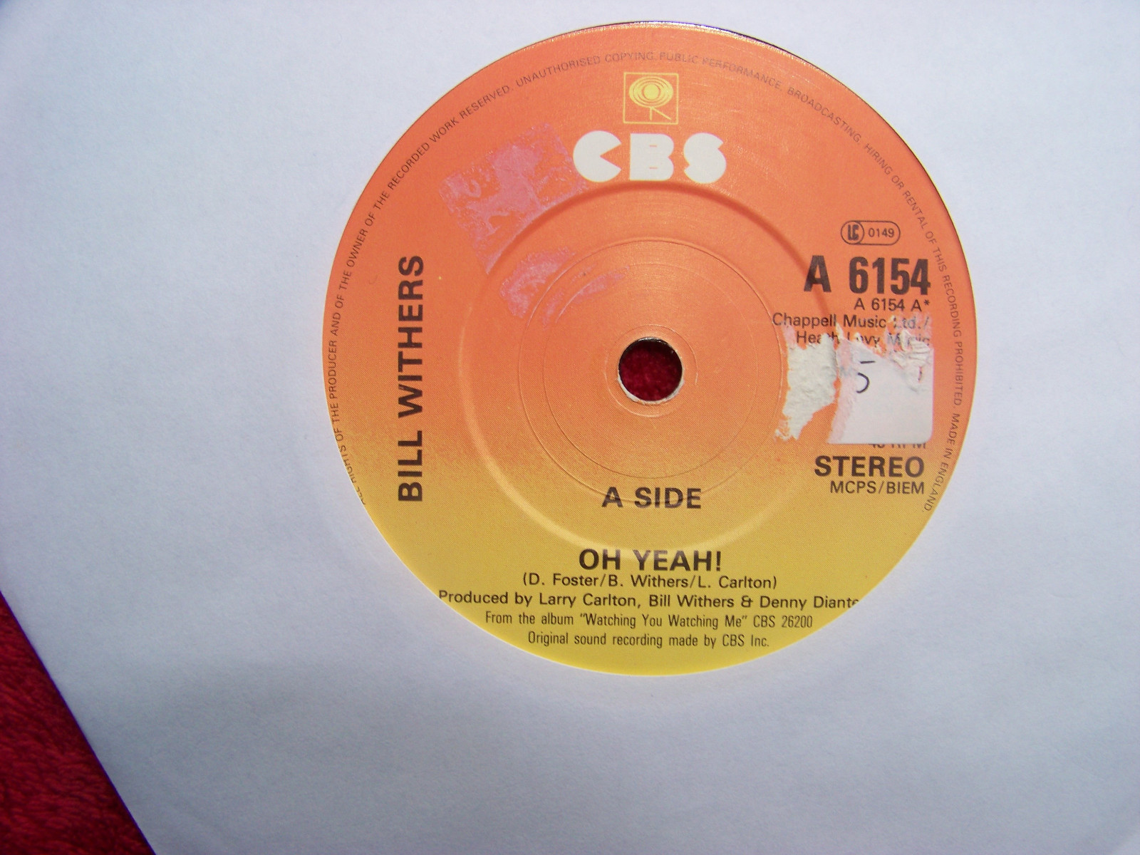 Bill Withers – Oh yeah ! / Just like the first time – CBS Records, Single