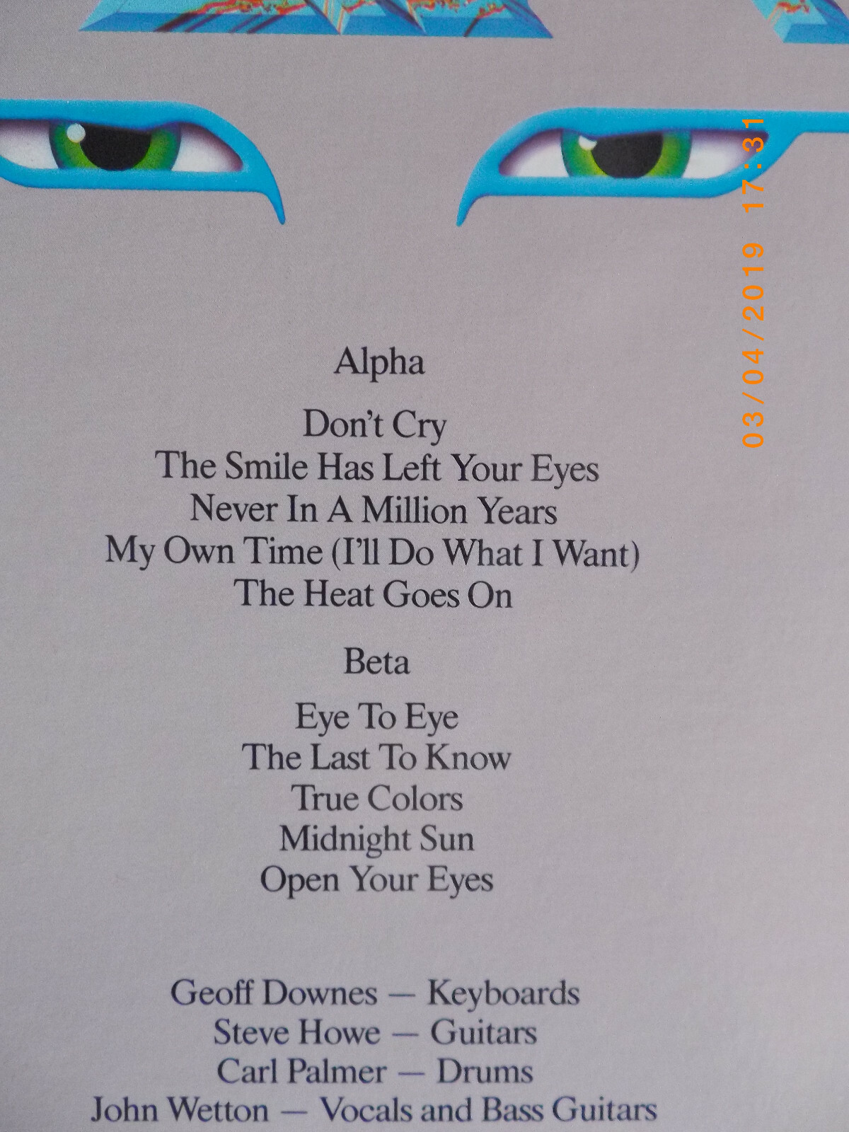 Asia – Alpha (LP, USA 1983), Bild 3