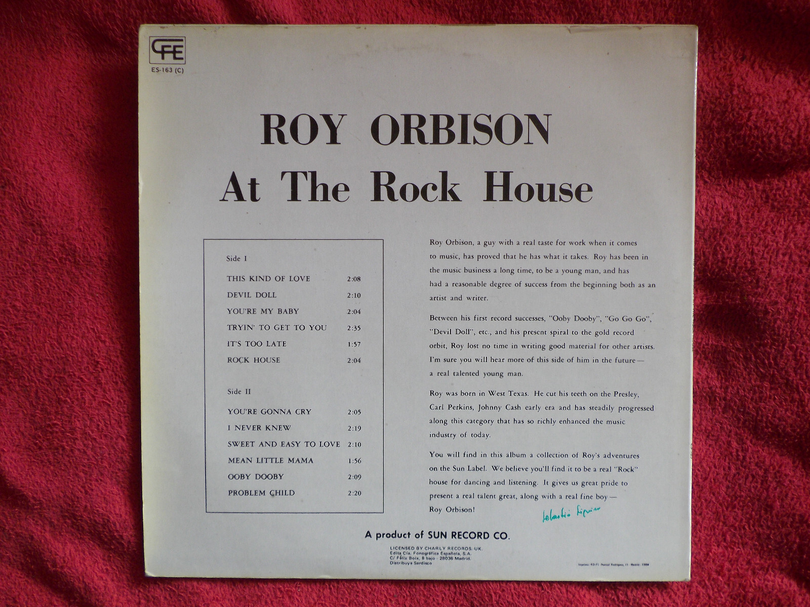 Roy Orbison – Roy Orbison at the Rock House (LP), Bild 3