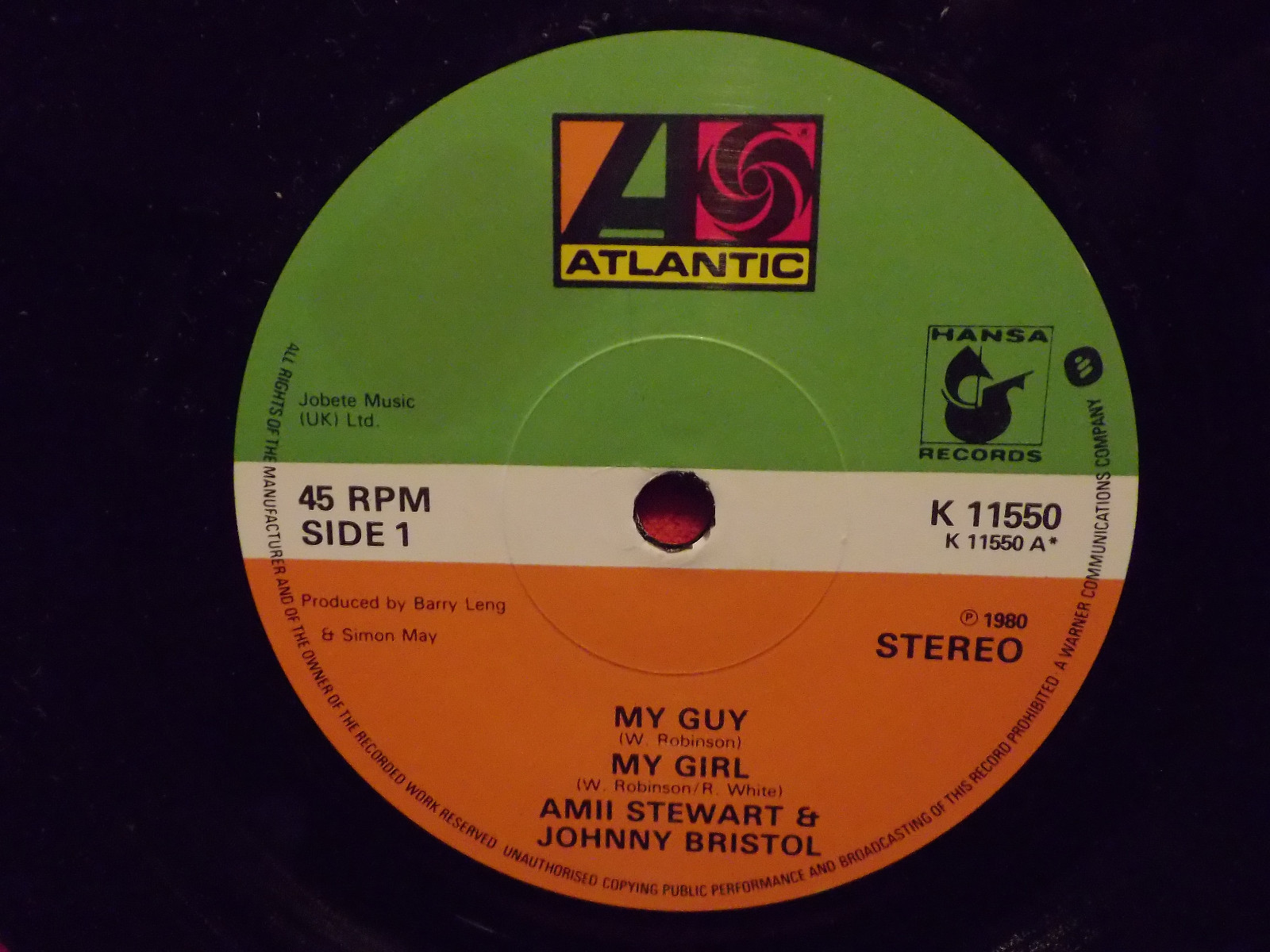 Amii Stewart & Johnny Bristol – My Guy - My Girl / Now | Atlantic Records K 11550, 1980