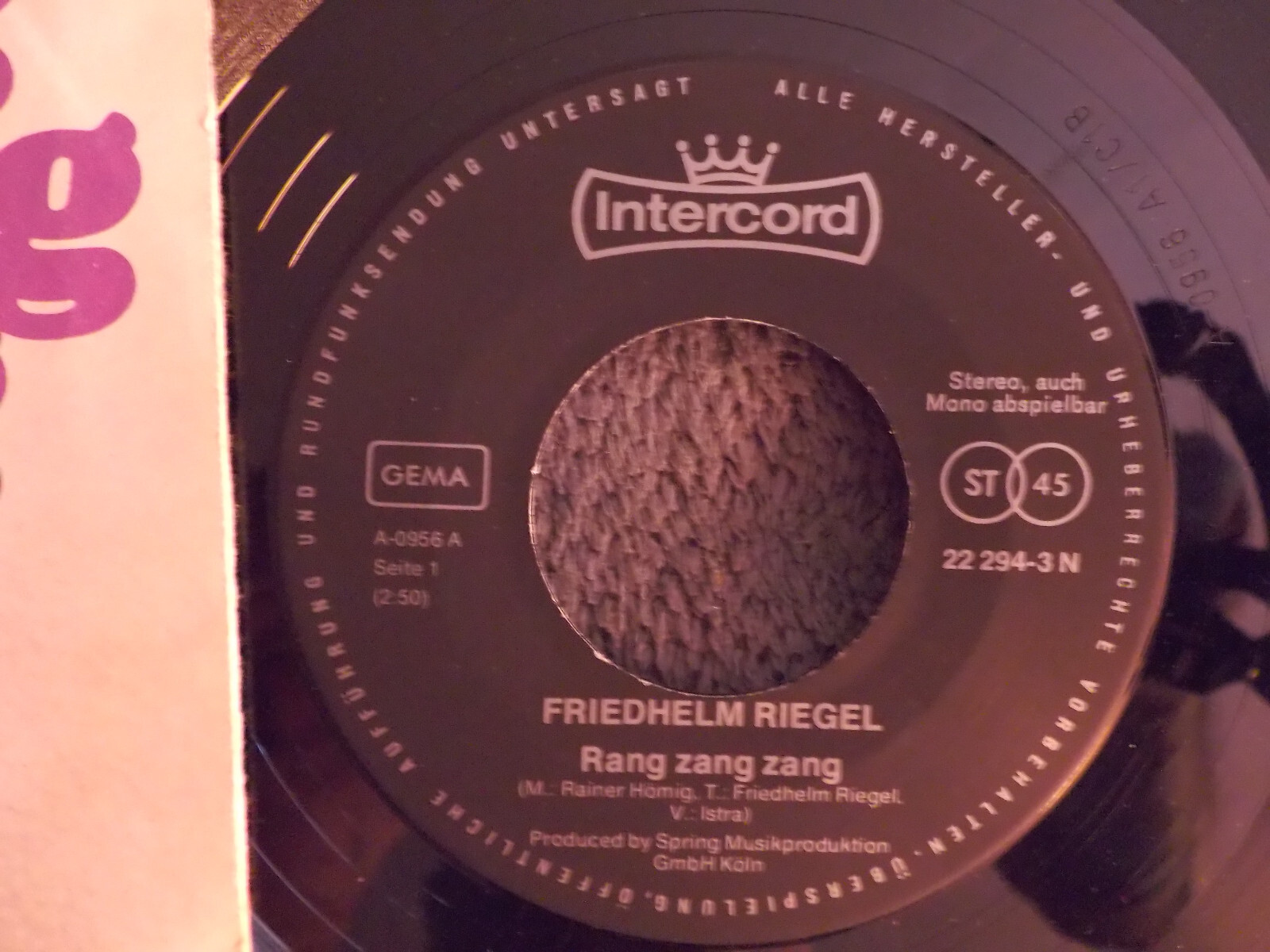 Friedhelm Riegel – Rang zang zang / Hallo klasse (Intercord, Single), Bild 2