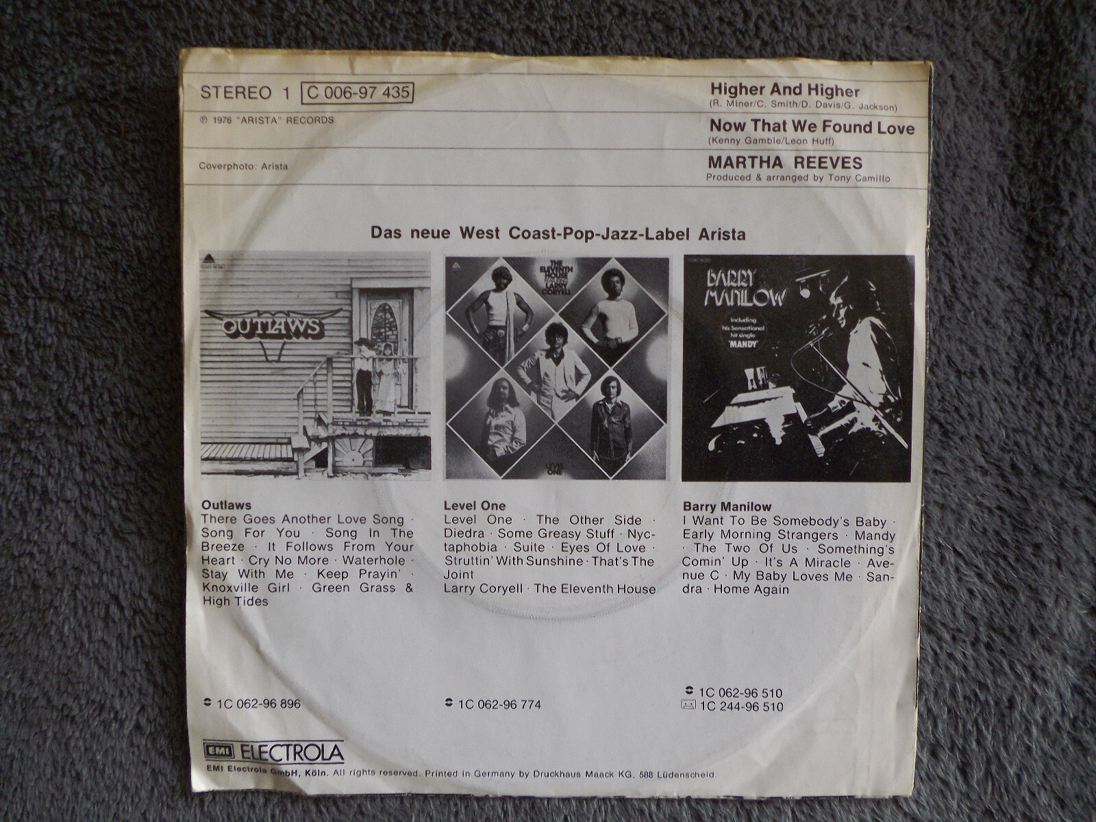 Martha Reeves – Higher and higher / Now that we found love (7″-Single, Arista Records, 1976), Bild 2