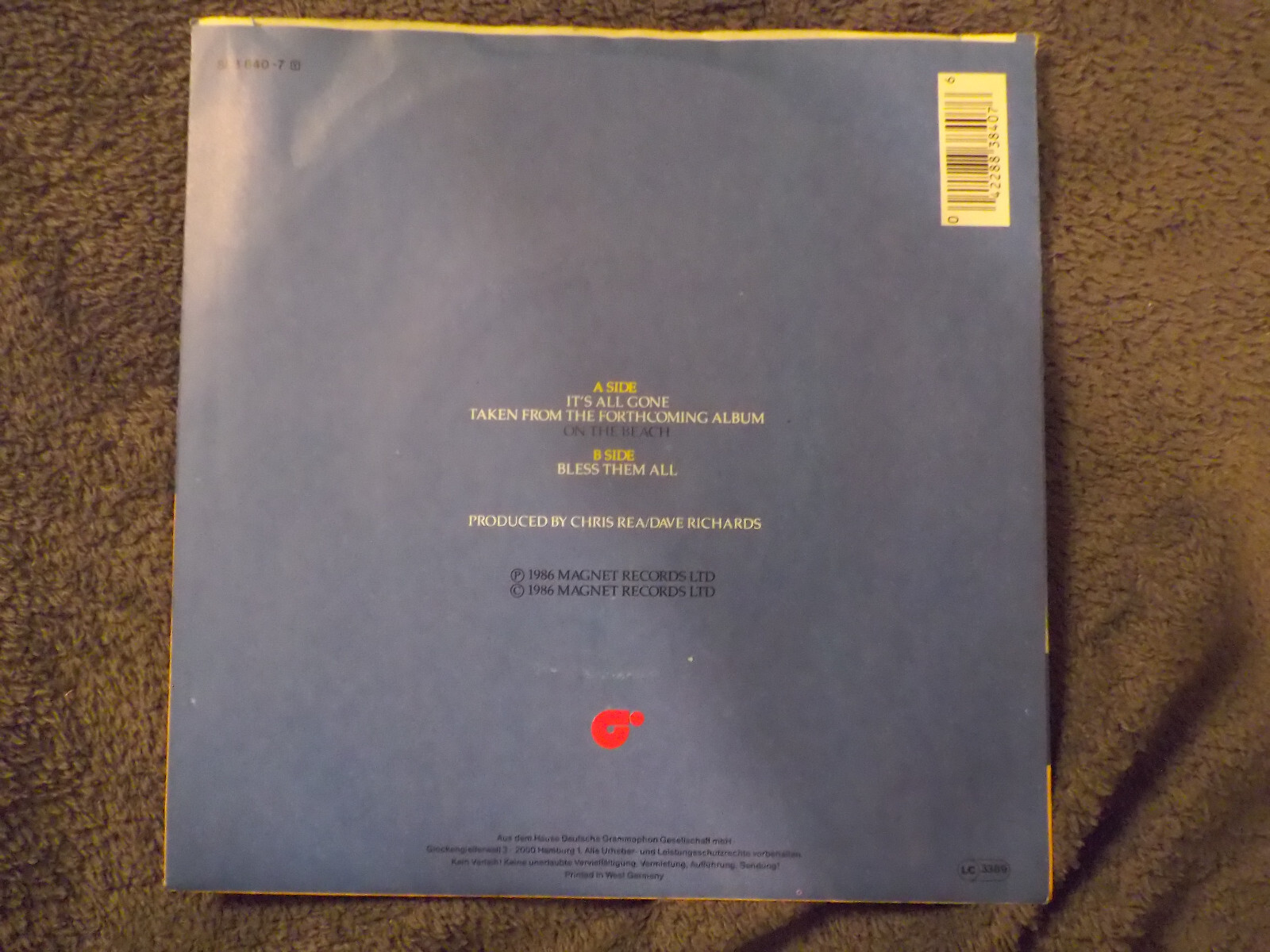 Chris Rea – It´s all gone / Bless them all (Magnet Records, 7″-Single, 1986), Bild 2
