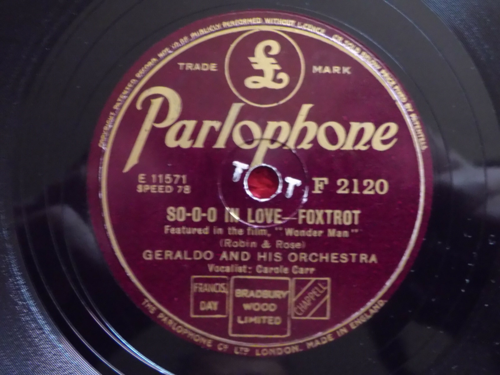 Geraldo and his Orchestra – Kentucky / So-o-o in love (Schellack, 78 U/min), Bild 2