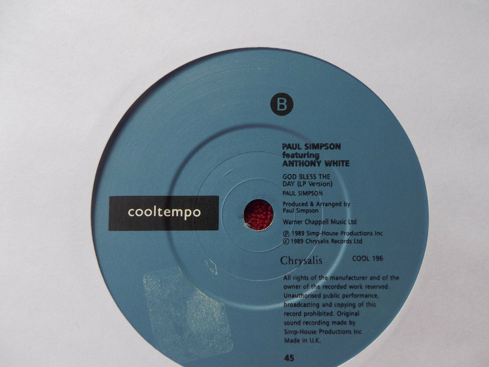 Paul Simpson feat. A. White – Walk away from love / God bless the day (UK Single, 1989), Bild 2
