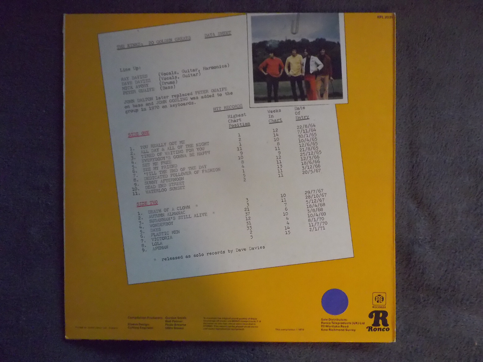 The Kinks – 20 Golden Greats ! (LP), Bild 2