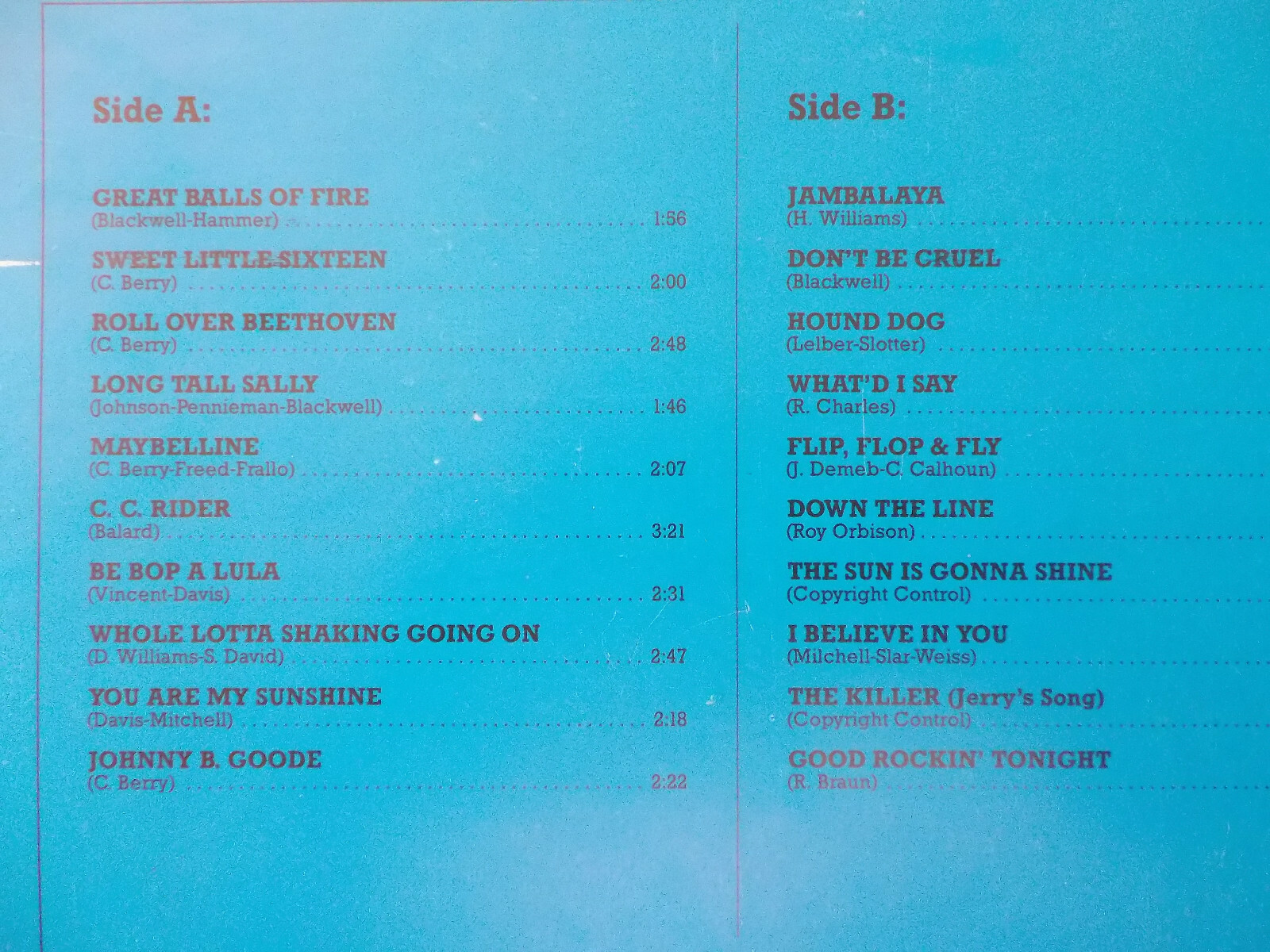 Jerry Lee Lewis – Great Balls of Fire (LP, Success Records, 1986), Bild 3