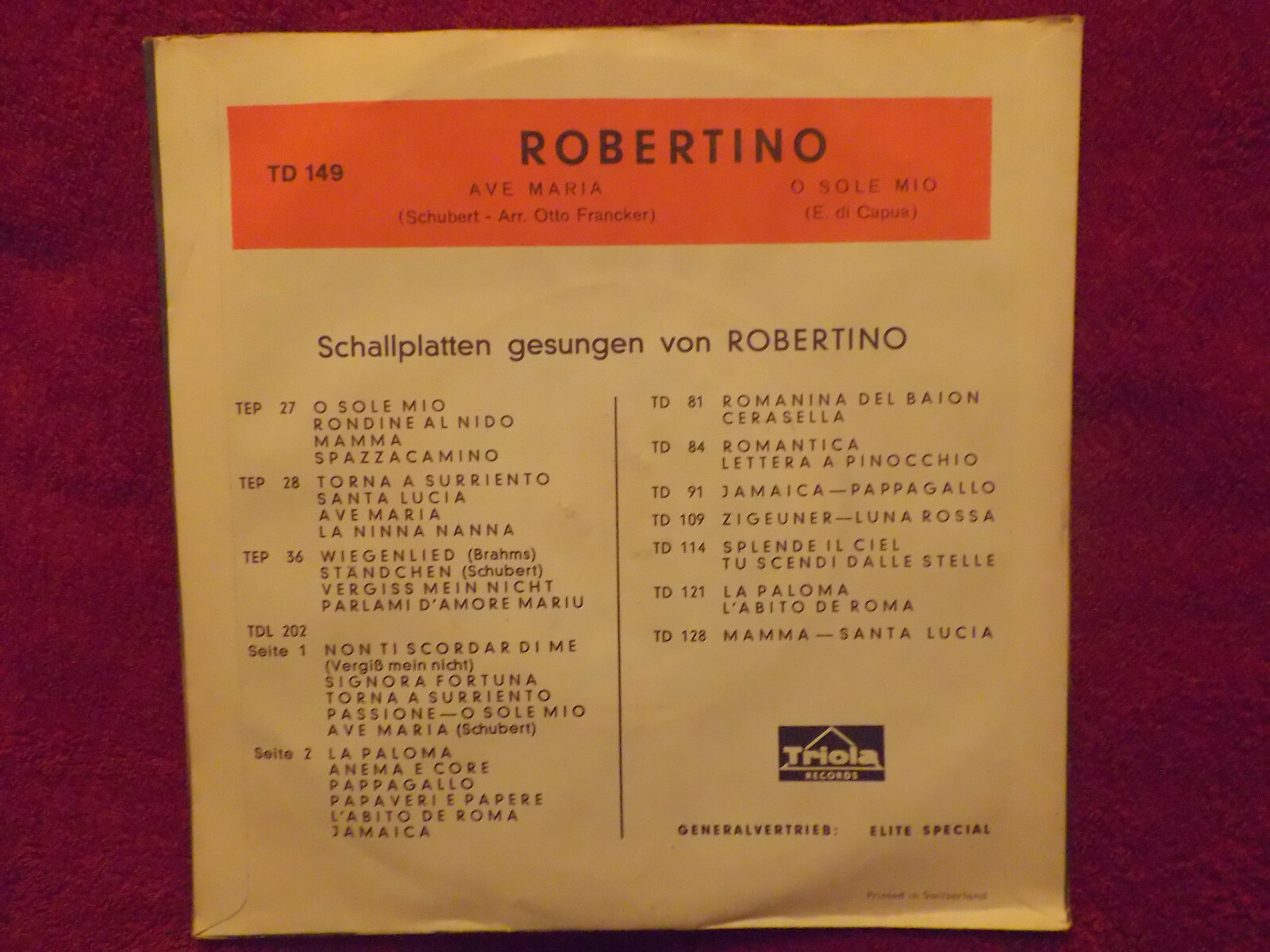 Robertino – Ave Maria / O sole mio | Triola Records TD 149, Single, Bild 4