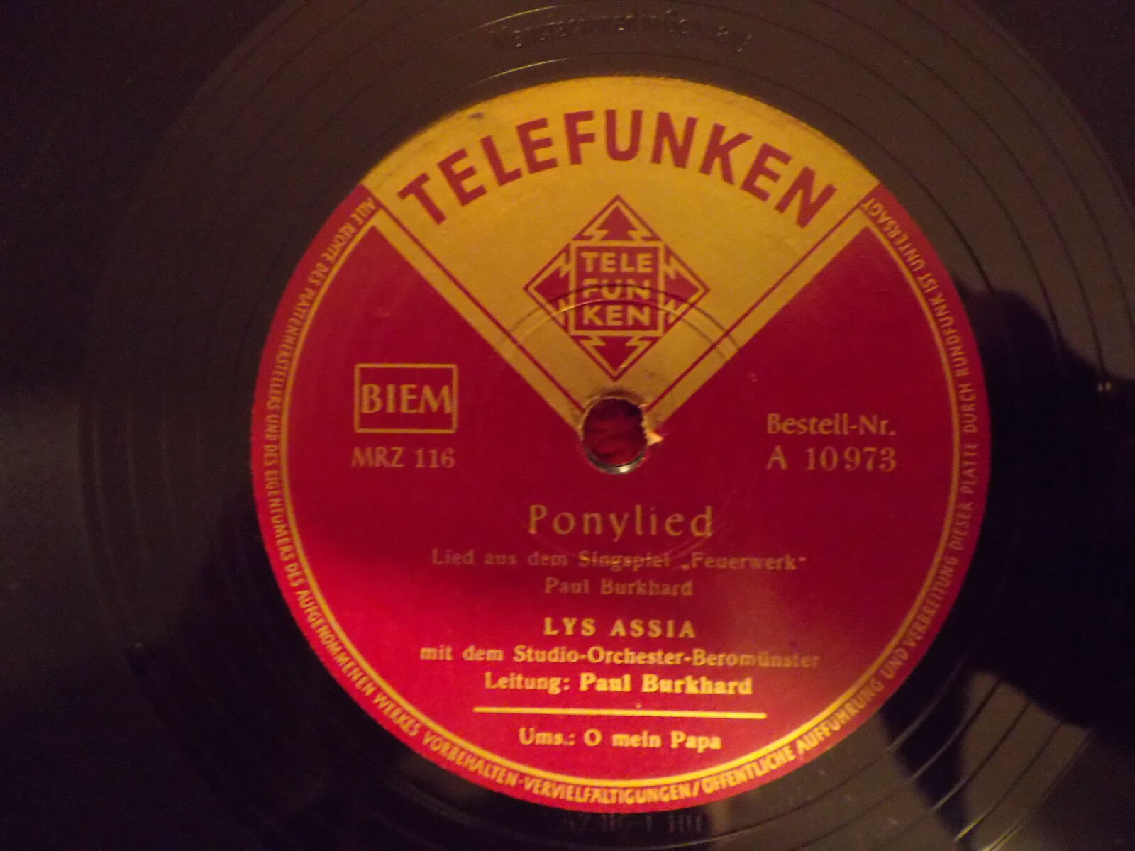 Lys Assia – Ponylied / O mein Papa (Schellackplatte, Telefunken)