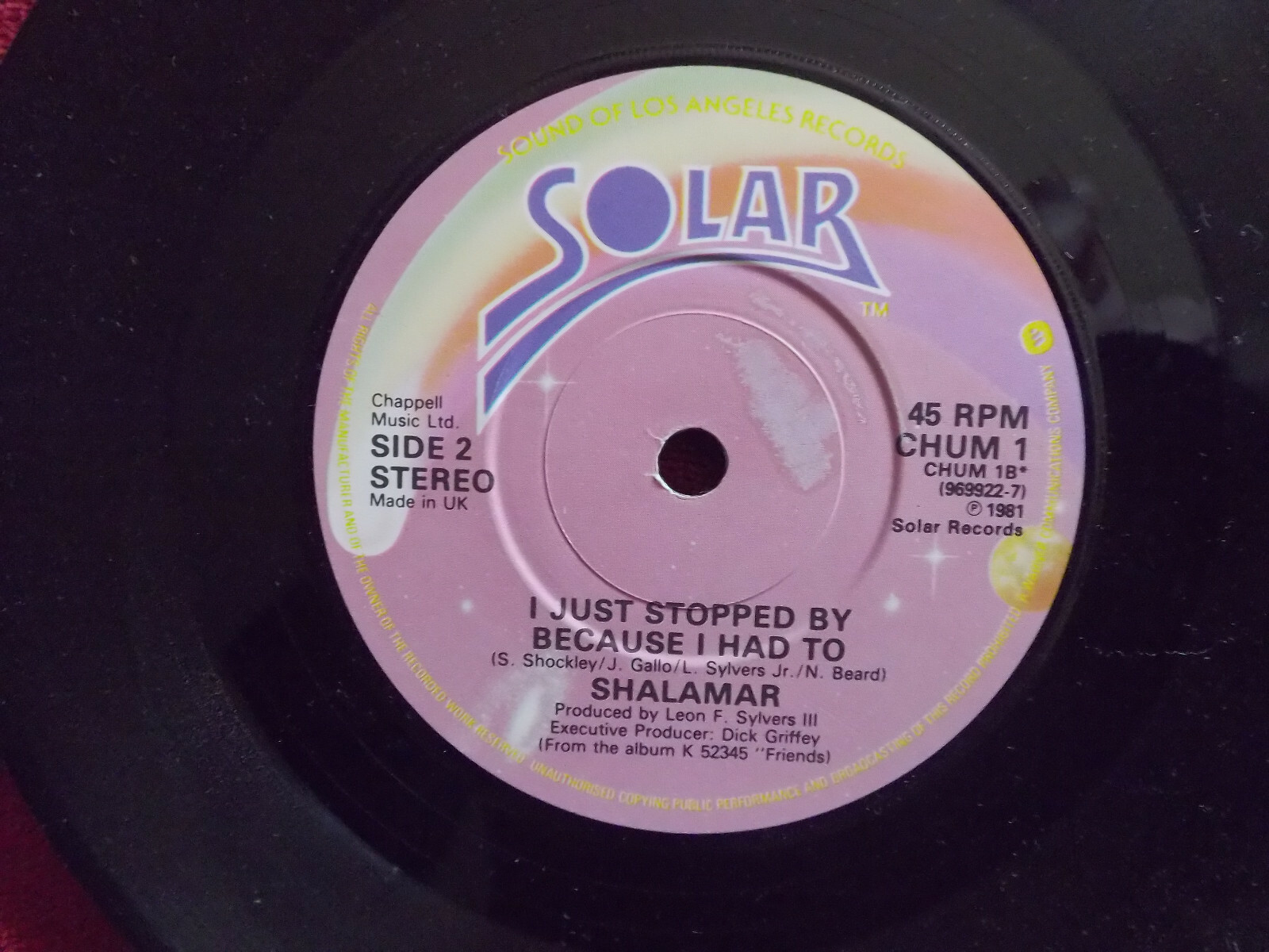 Shalamar – Friends / I just stopped by because I had to (45 U/min, Solar Records), Bild 2