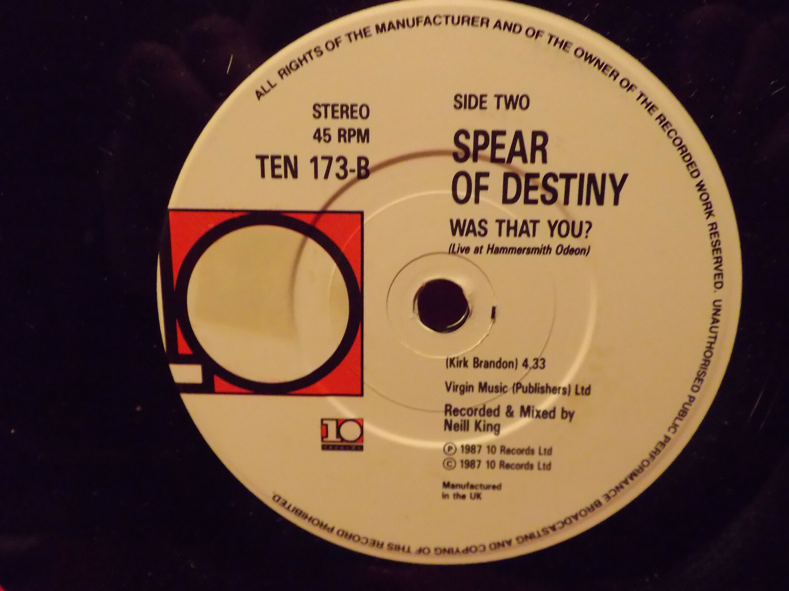 Spear of Destiny – Was That You? / Was That You? (Live) – UK-Single, 1987, Bild 2