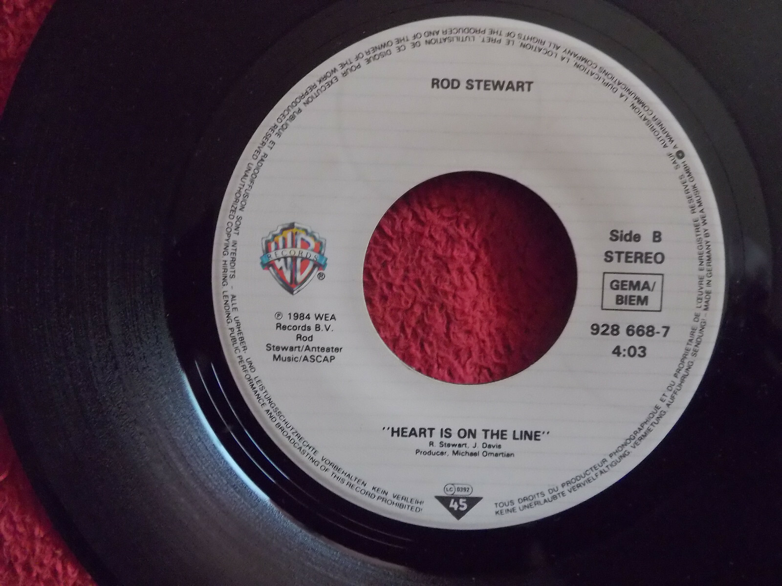 Rod Stewart – Love Touch / Heart Is on the Line | Warner Bros. 7″-Single, 1986, Bild 3