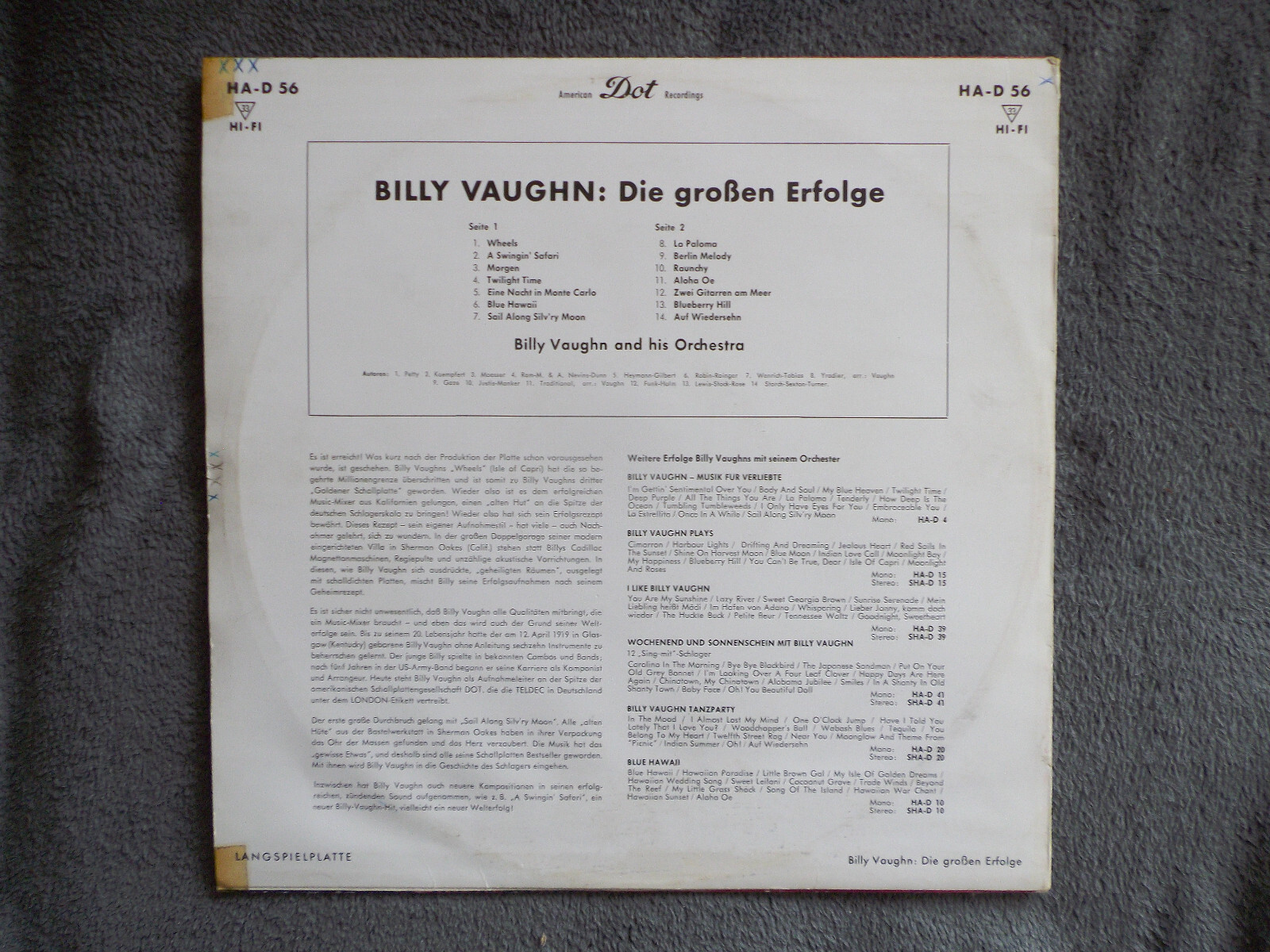 Billy Vaughn – Die großen Erfolge | London Records, LP, Bild 2