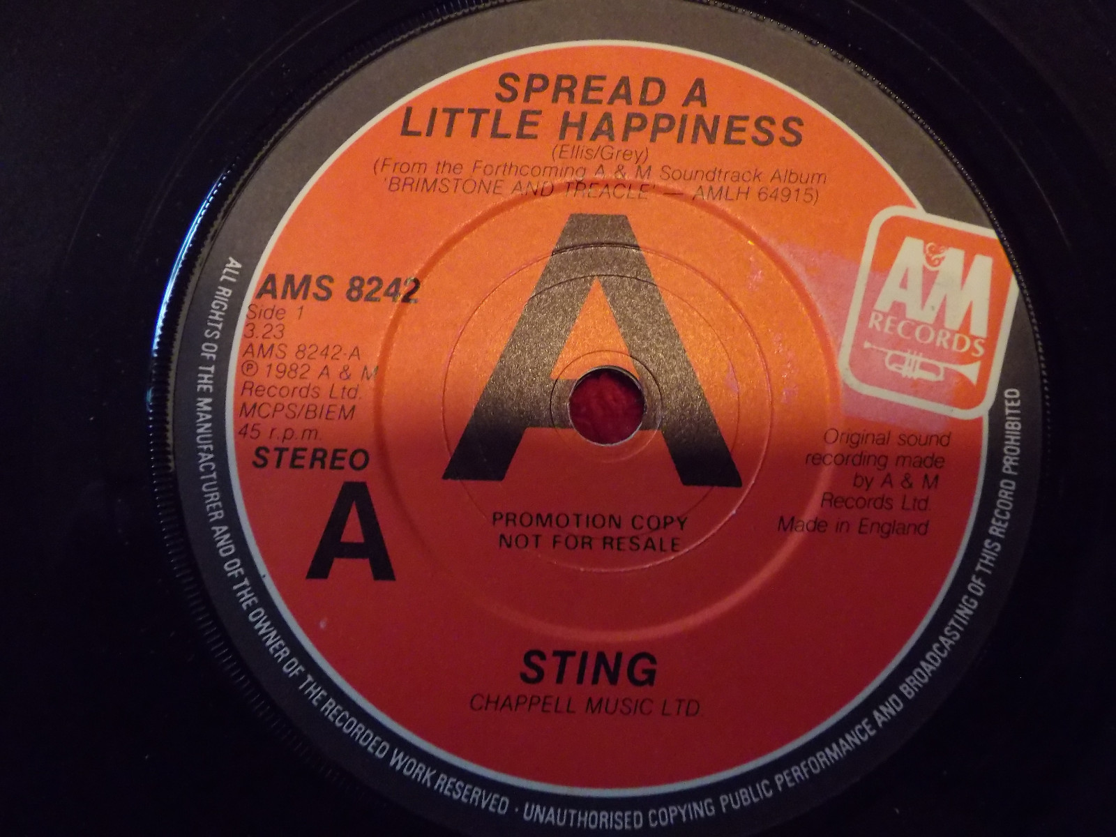 Sting – Spread a little happiness / Only you – UK Promo-Single, 1982