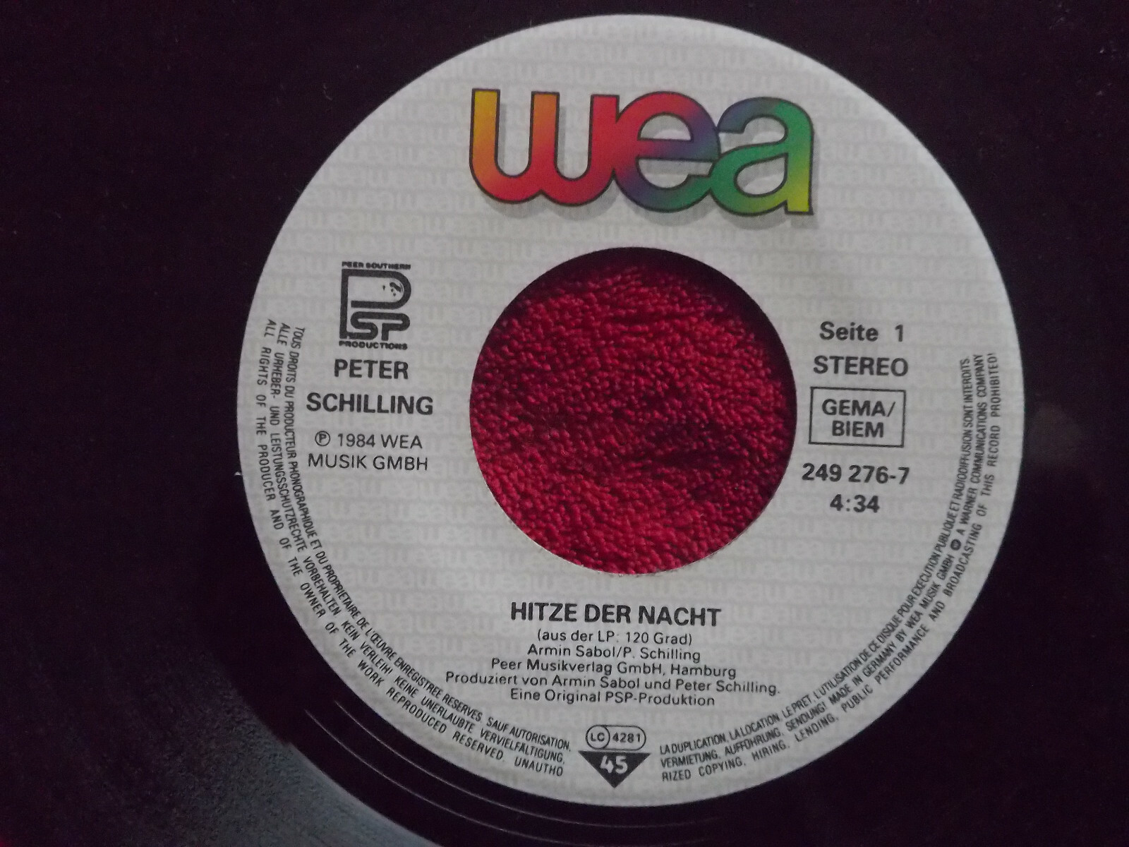 Peter Schilling – Hitze der Nacht / 120 Grad (Single, 1984), Bild 2