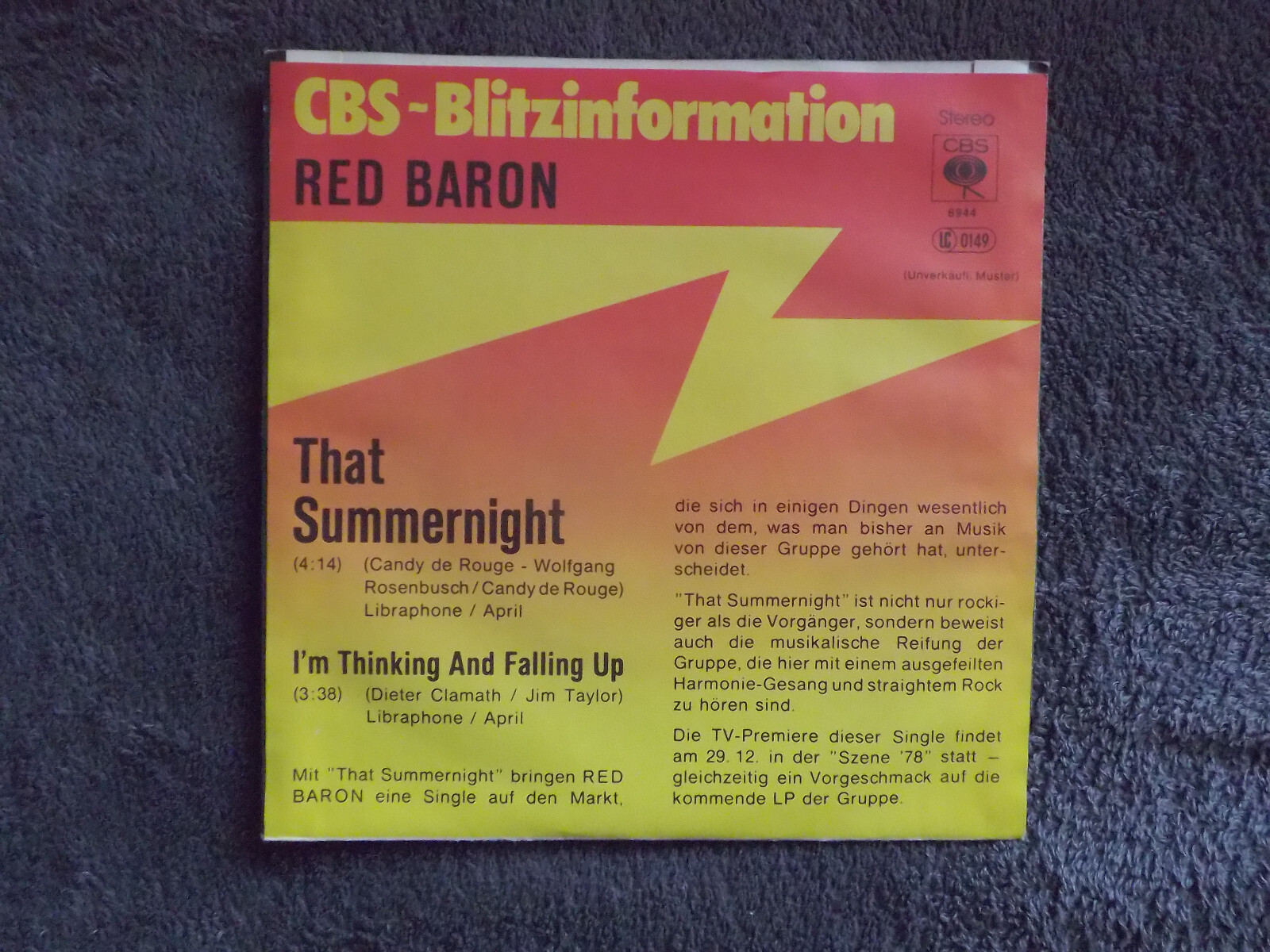 Red Baron – That summernight / I´m thinking and falling up (CBS Records, CBS 6944), Bild 2